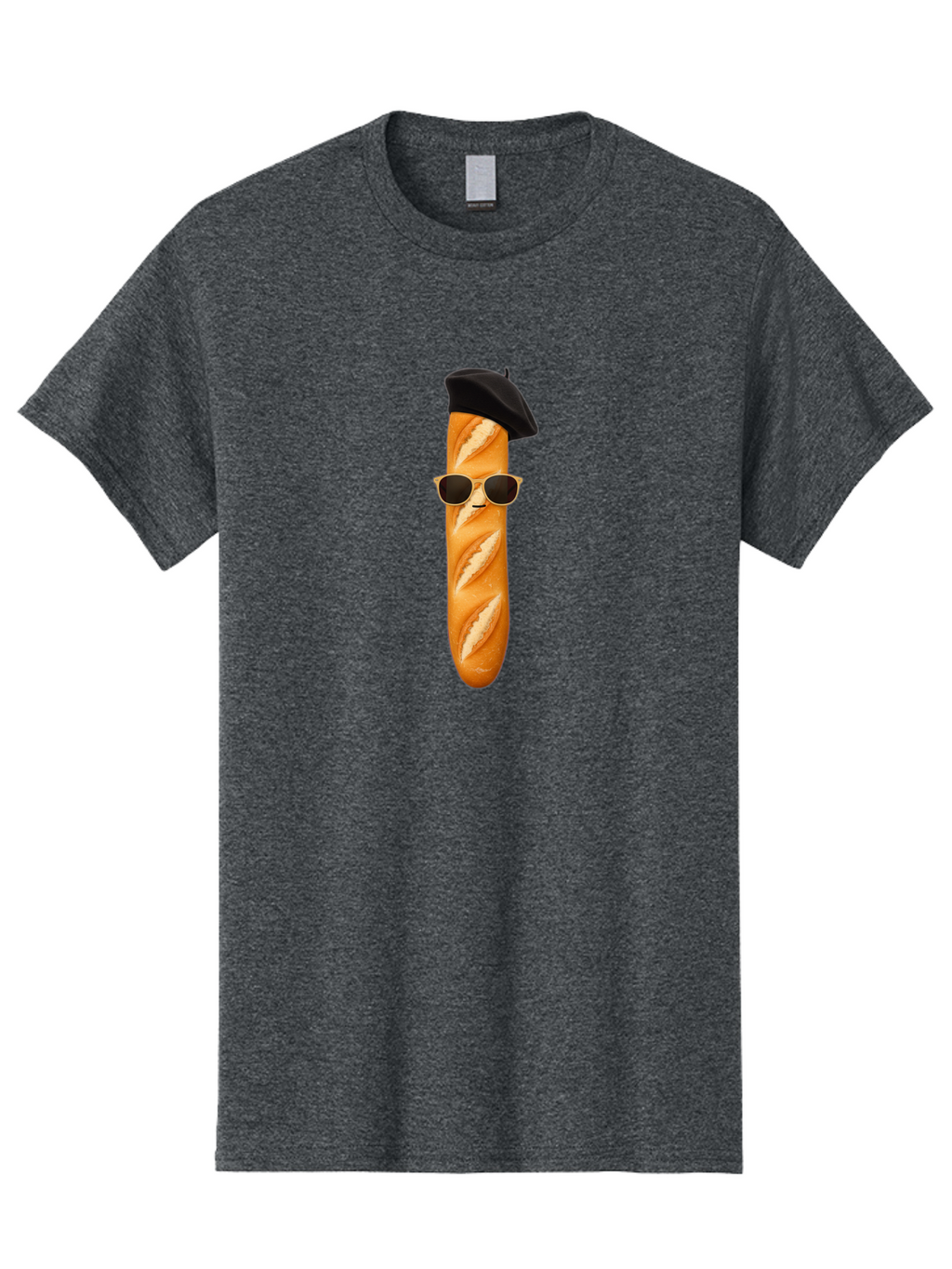 Baguette-With-Sunglasses-And-Beret-1 Men'S Graphic Tee, 100% Cotton, Comfortable Casual Summer Wear, Machine Washable, Baguette With Sunglasses, French Bread, Beret Hat, Cool Baguette, Cartoon Character, Funny Food, Charismatic Bread, Bac594