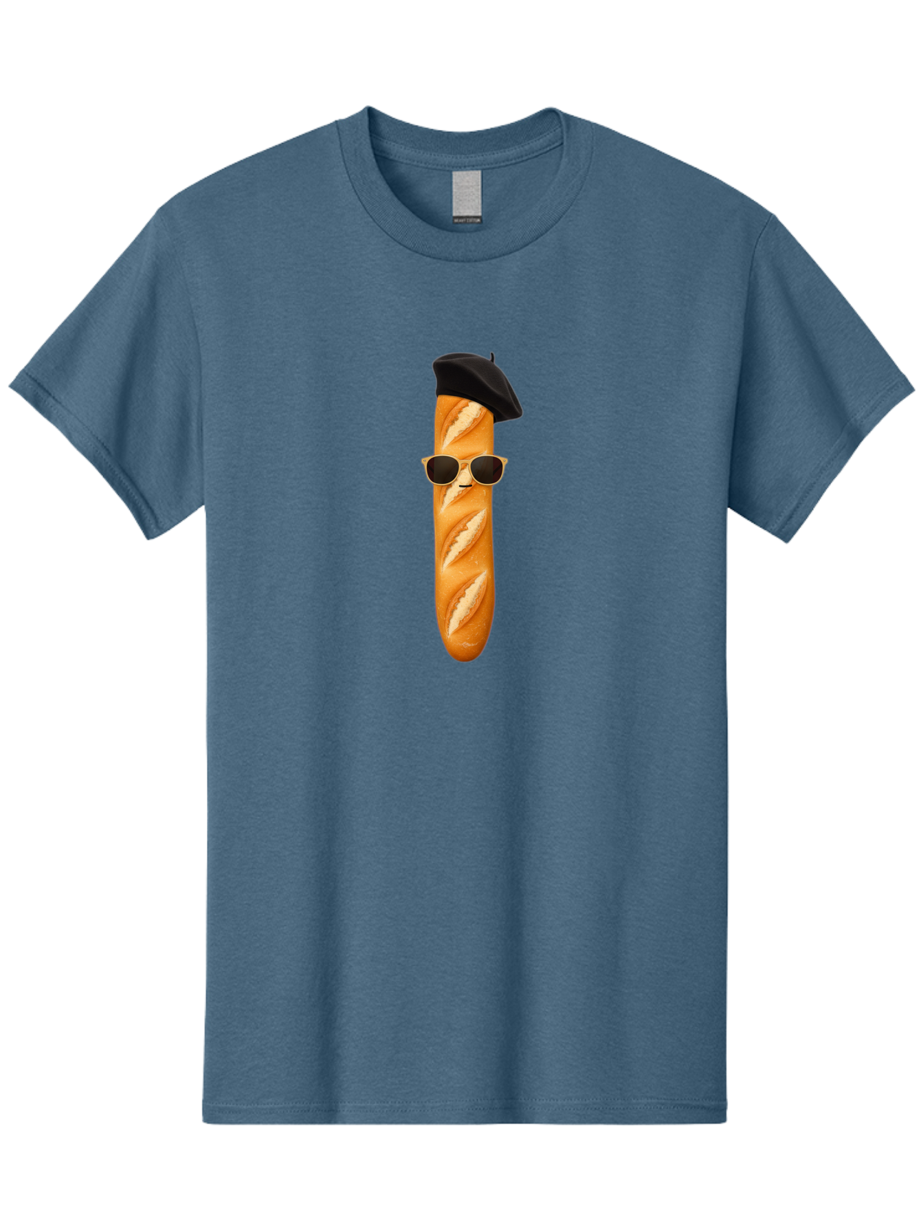 Baguette-With-Sunglasses-And-Beret-1 Men'S Graphic Tee, 100% Cotton, Comfortable Casual Summer Wear, Machine Washable, Baguette With Sunglasses, French Bread, Beret Hat, Cool Baguette, Cartoon Character, Funny Food, Charismatic Bread, Bac594