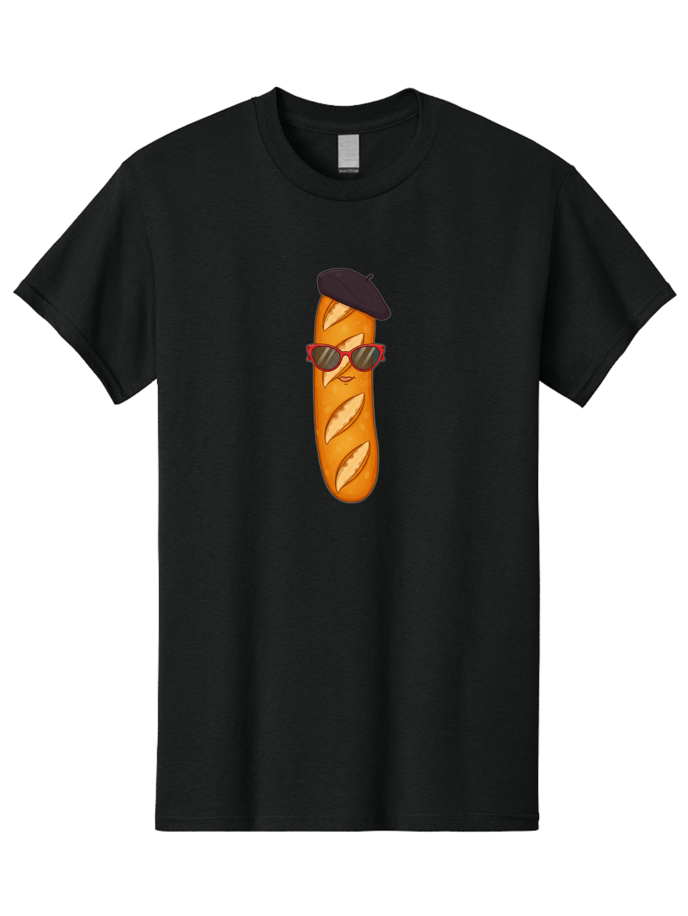 Baguette-With-Sunglasses-And-Beret Men'S Graphic Tee, 100% Cotton, Comfortable Casual Summer Wear, Machine Washable, Cartoon Baguette, Beret Hat, Red Sunglasses, French Cuisine, Bread Character, Quirky Illustration, Fun Design, Loaf Of Bread, Bac595