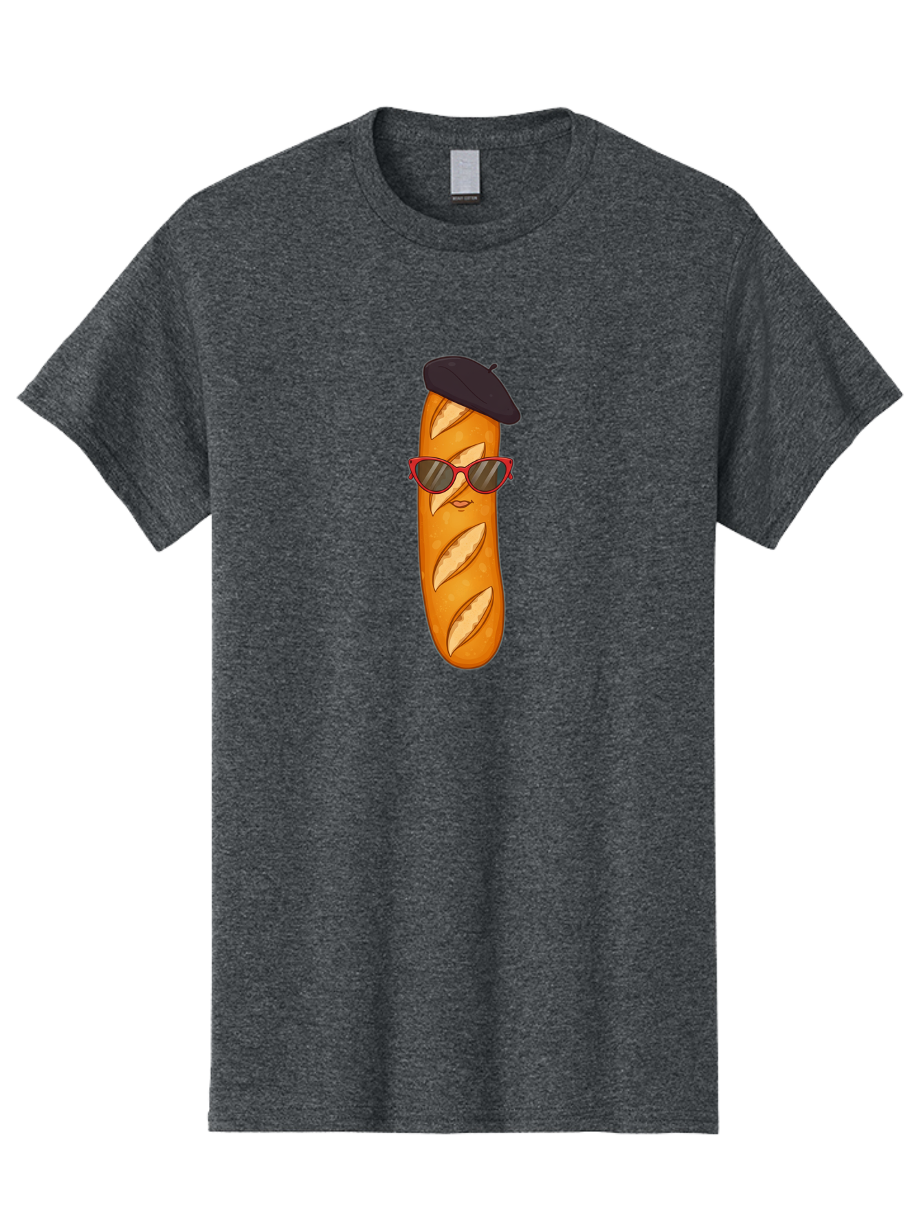 Baguette-With-Sunglasses-And-Beret Men'S Graphic Tee, 100% Cotton, Comfortable Casual Summer Wear, Machine Washable, Cartoon Baguette, Beret Hat, Red Sunglasses, French Cuisine, Bread Character, Quirky Illustration, Fun Design, Loaf Of Bread, Bac595