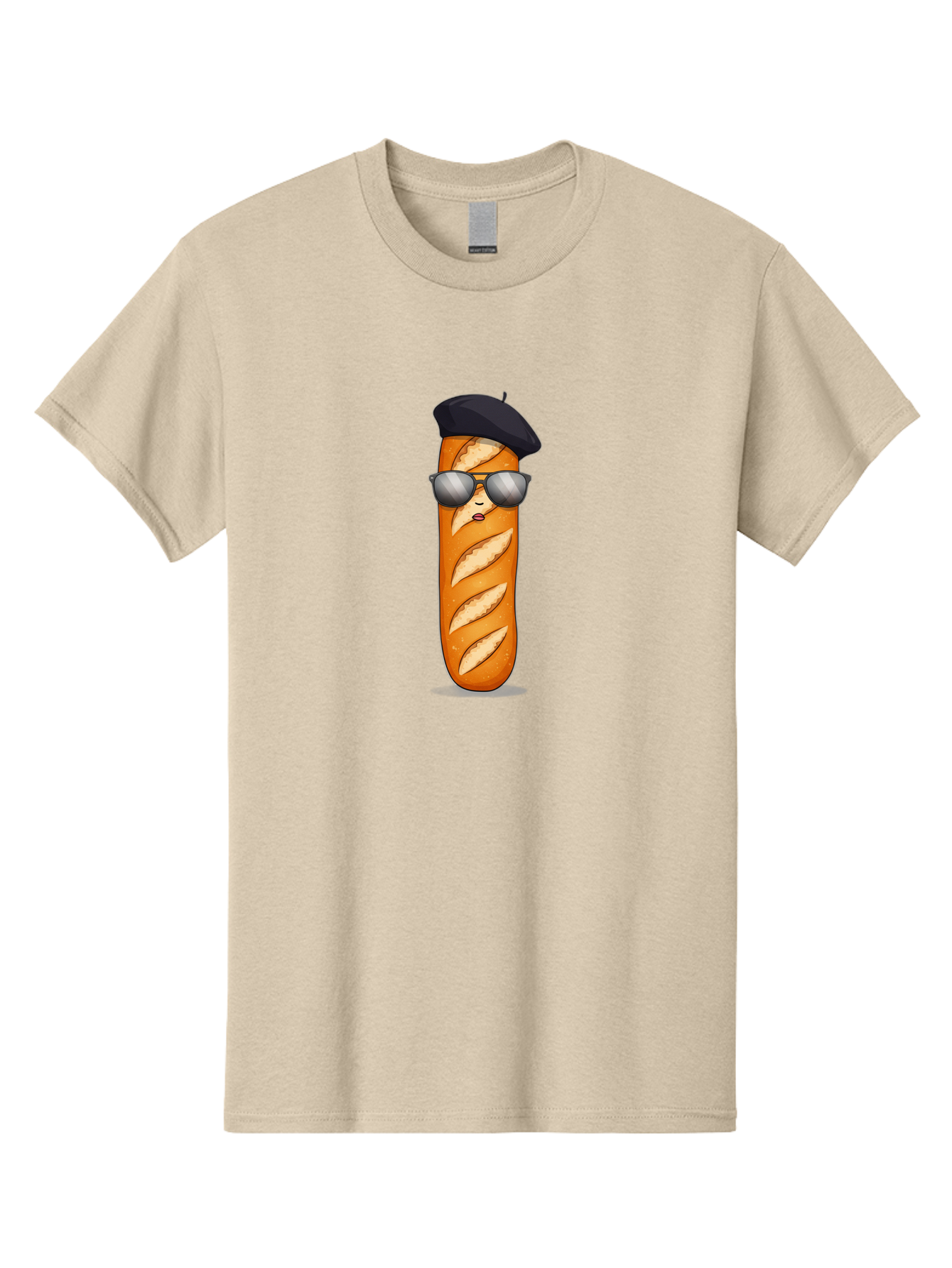 Baguette Men'S Graphic Tee, 100% Cotton, Comfortable Casual Summer Wear, Machine Washable, Cool Baguette, French Bread, Beret Hat, Trendy Sunglasses, Cartoon Character, Humorous Illustration, Funny Food Bac596