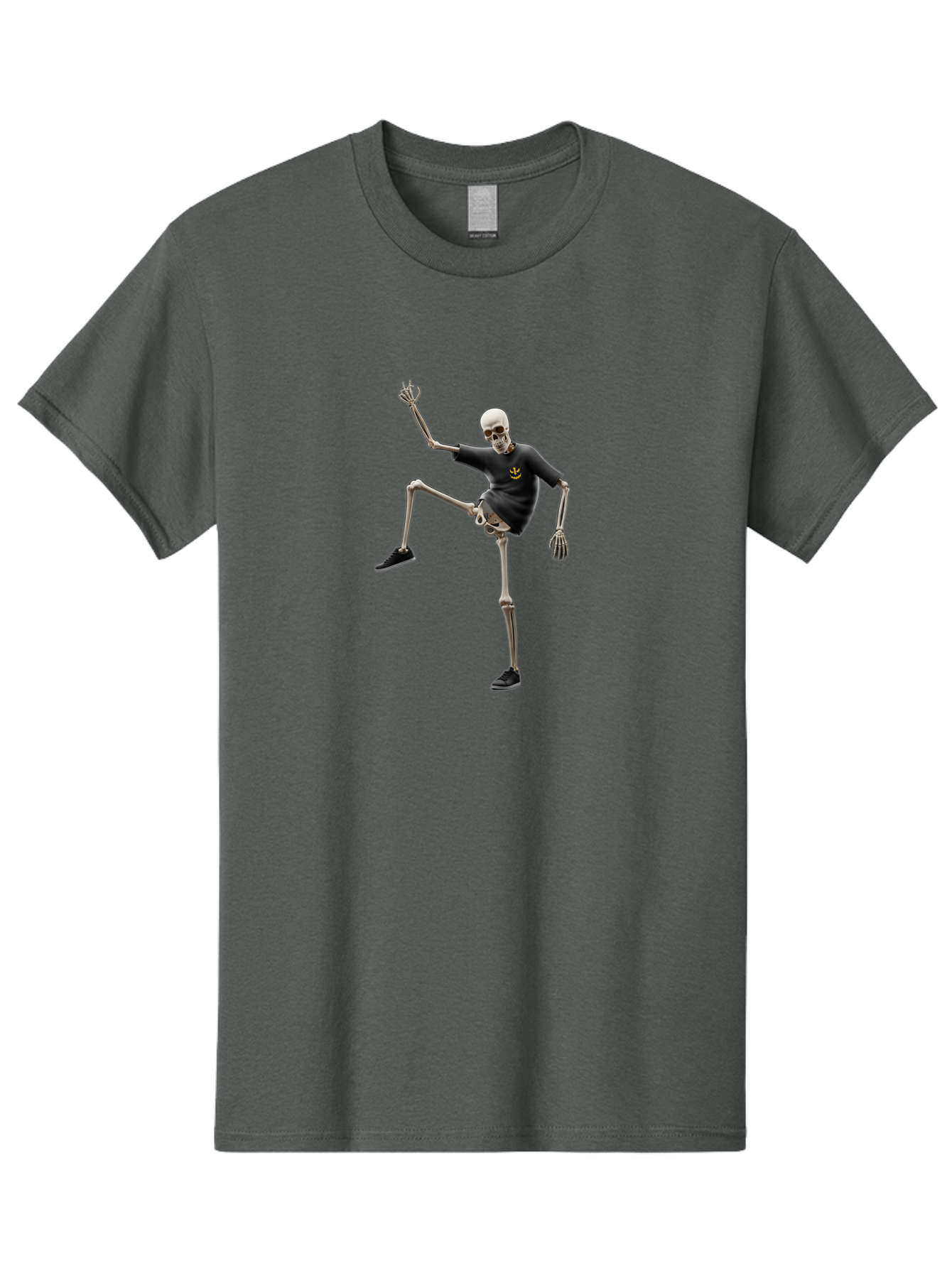 Bape-Skeleton Men'S Graphic Tee, 100% Cotton, Comfortable Casual Summer Wear, Machine Washable, Dancing Skeleton, Skeleton In T-Shirt, Yellow Logo, Dancing Pose, Black Shoes, Skeleton Illustration, Pop Culture, Fun, Quirky, Spooky, Playful, Bac597