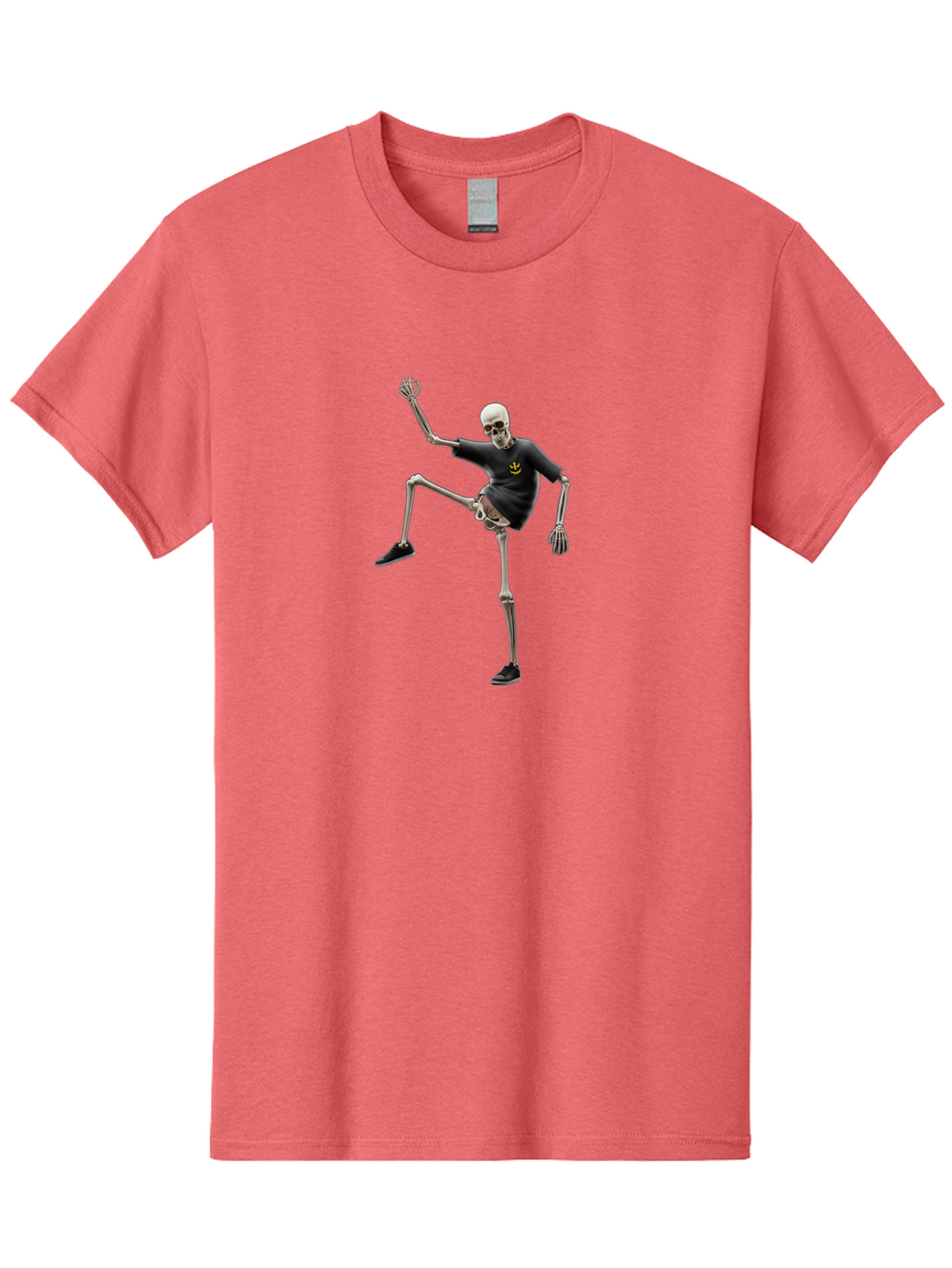 Bape-Skeleton Men'S Graphic Tee, 100% Cotton, Comfortable Casual Summer Wear, Machine Washable, Dancing Skeleton, Skeleton In T-Shirt, Yellow Logo, Dancing Pose, Black Shoes, Skeleton Illustration, Pop Culture, Fun, Quirky, Spooky, Playful, Bac597