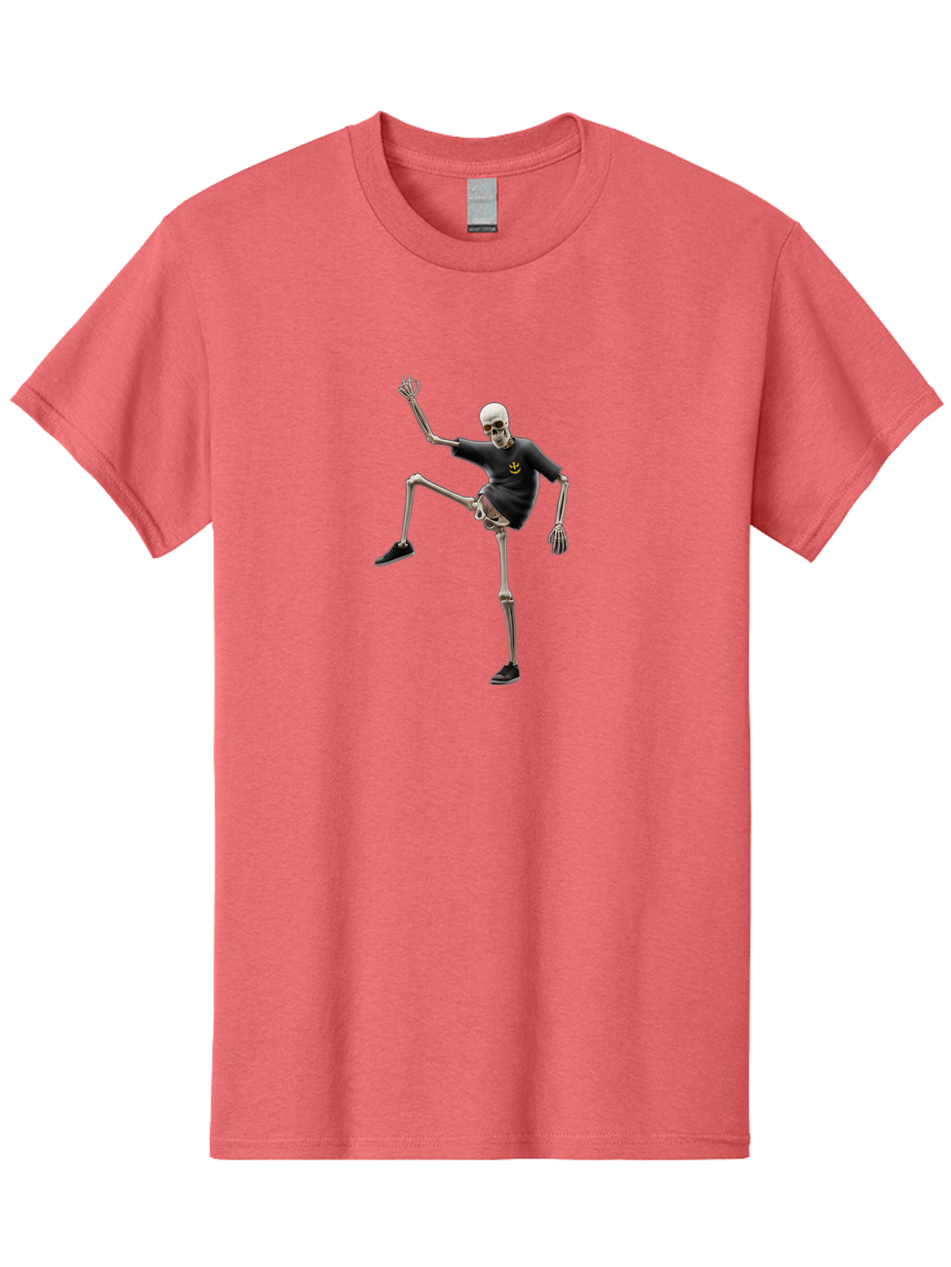 Bape-Skeleton Men'S Graphic Tee, 100% Cotton, Comfortable Casual Summer Wear, Machine Washable, Dancing Skeleton, Skeleton In T-Shirt, Yellow Logo, Dancing Pose, Black Shoes, Skeleton Illustration, Pop Culture, Fun, Quirky, Spooky, Playful, Bac597