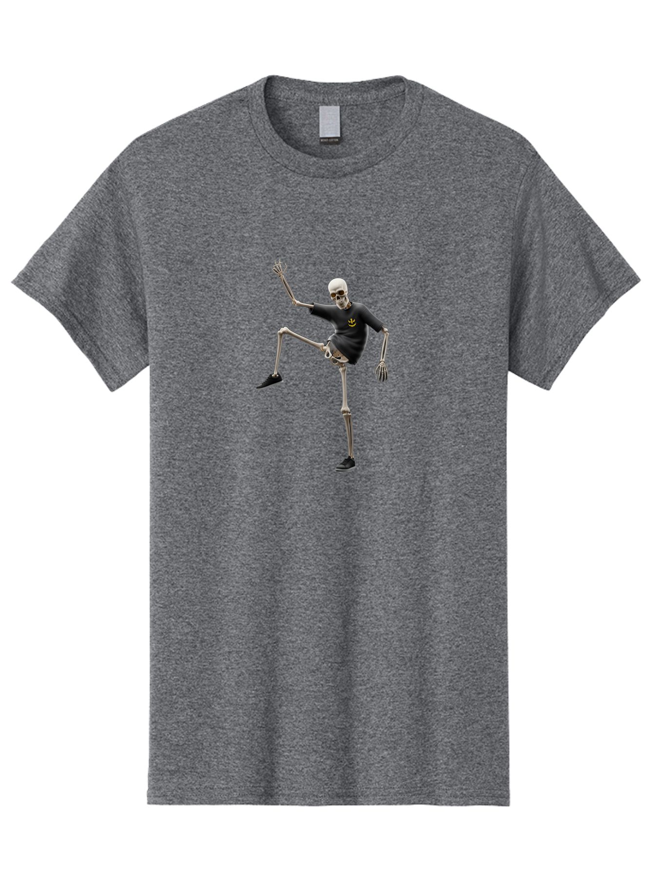 Bape-Skeleton Men'S Graphic Tee, 100% Cotton, Comfortable Casual Summer Wear, Machine Washable, Dancing Skeleton, Skeleton In T-Shirt, Yellow Logo, Dancing Pose, Black Shoes, Skeleton Illustration, Pop Culture, Fun, Quirky, Spooky, Playful, Bac597