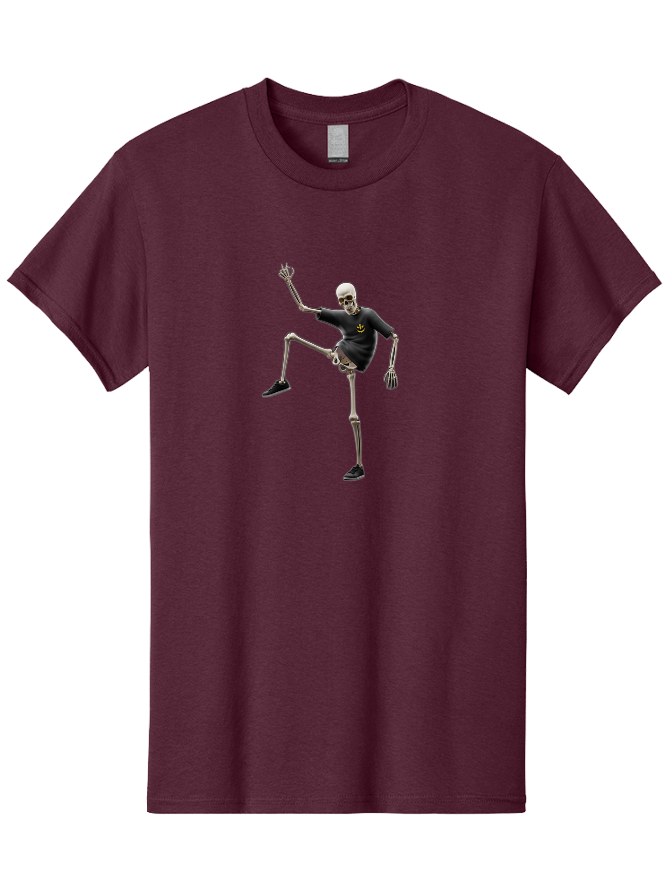Bape-Skeleton Men'S Graphic Tee, 100% Cotton, Comfortable Casual Summer Wear, Machine Washable, Dancing Skeleton, Skeleton In T-Shirt, Yellow Logo, Dancing Pose, Black Shoes, Skeleton Illustration, Pop Culture, Fun, Quirky, Spooky, Playful, Bac597
