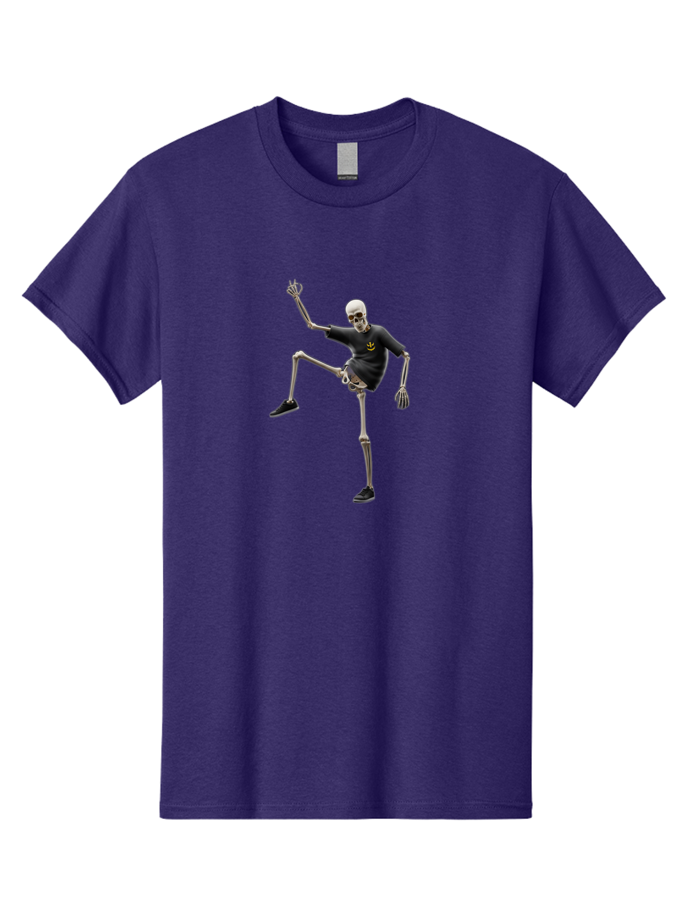Bape-Skeleton Men'S Graphic Tee, 100% Cotton, Comfortable Casual Summer Wear, Machine Washable, Dancing Skeleton, Skeleton In T-Shirt, Yellow Logo, Dancing Pose, Black Shoes, Skeleton Illustration, Pop Culture, Fun, Quirky, Spooky, Playful, Bac597