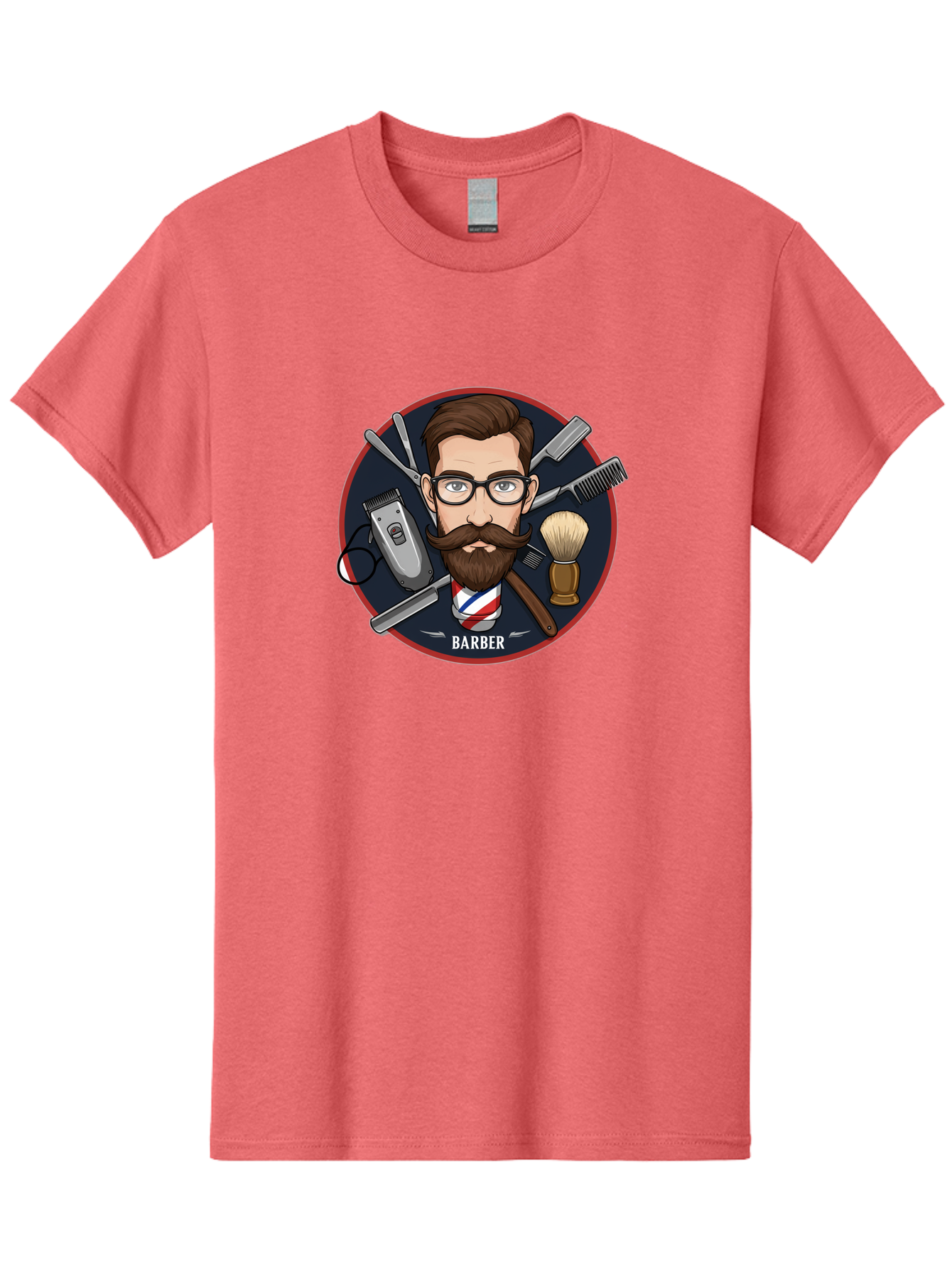 Barber-1 Men'S Graphic Tee, 100% Cotton, Comfortable Casual Summer Wear, Machine Washable, Barber Logo, Cartoon Barber, Grooming Tools, Hair Clippers, Straight Razor, Shaving Brush, Beard Care, Masculine Style, Vintage Barber Shop Bac598
