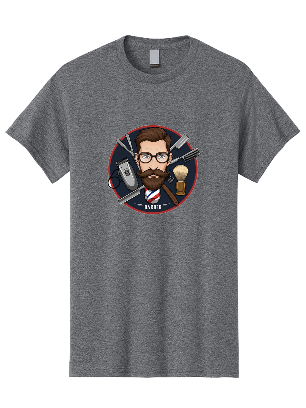Barber-1 Men'S Graphic Tee, 100% Cotton, Comfortable Casual Summer Wear, Machine Washable, Barber Logo, Cartoon Barber, Grooming Tools, Hair Clippers, Straight Razor, Shaving Brush, Beard Care, Masculine Style, Vintage Barber Shop Bac598
