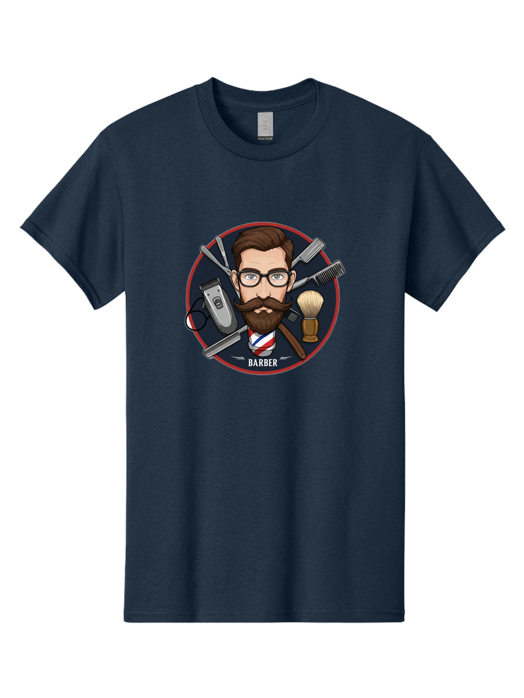 Barber-1 Men'S Graphic Tee, 100% Cotton, Comfortable Casual Summer Wear, Machine Washable, Barber Logo, Cartoon Barber, Grooming Tools, Hair Clippers, Straight Razor, Shaving Brush, Beard Care, Masculine Style, Vintage Barber Shop Bac598