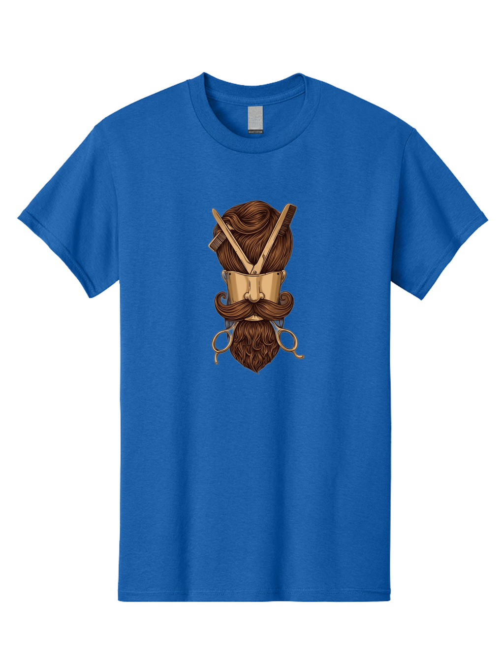 Barber-Art Men'S Graphic Tee, 100% Cotton, Comfortable Casual Summer Wear, Machine Washable, Barber Shop Logo, Men'S Grooming, Mustache, Beard, Haircut, Scissors, Comb, Vintage Style, Barber Tools, Classic Design Bac599