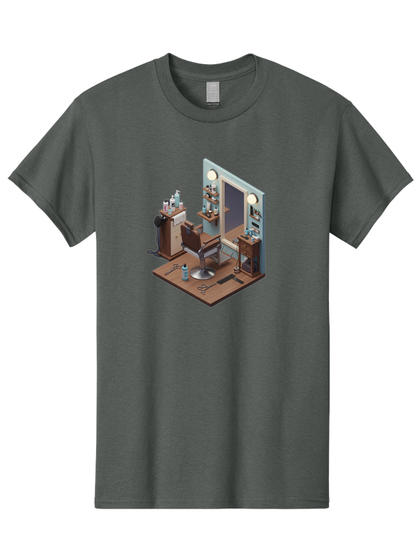 Barber-Chair-Station Men'S Graphic Tee, 100% Cotton, Comfortable Casual Summer Wear, Machine Washable, Barber Chair, Hair Cutting Tools, Grooming Products, Salon Equipment, Stylish Haircut, Modern Barbershop, Grooming Accessories, Bac600