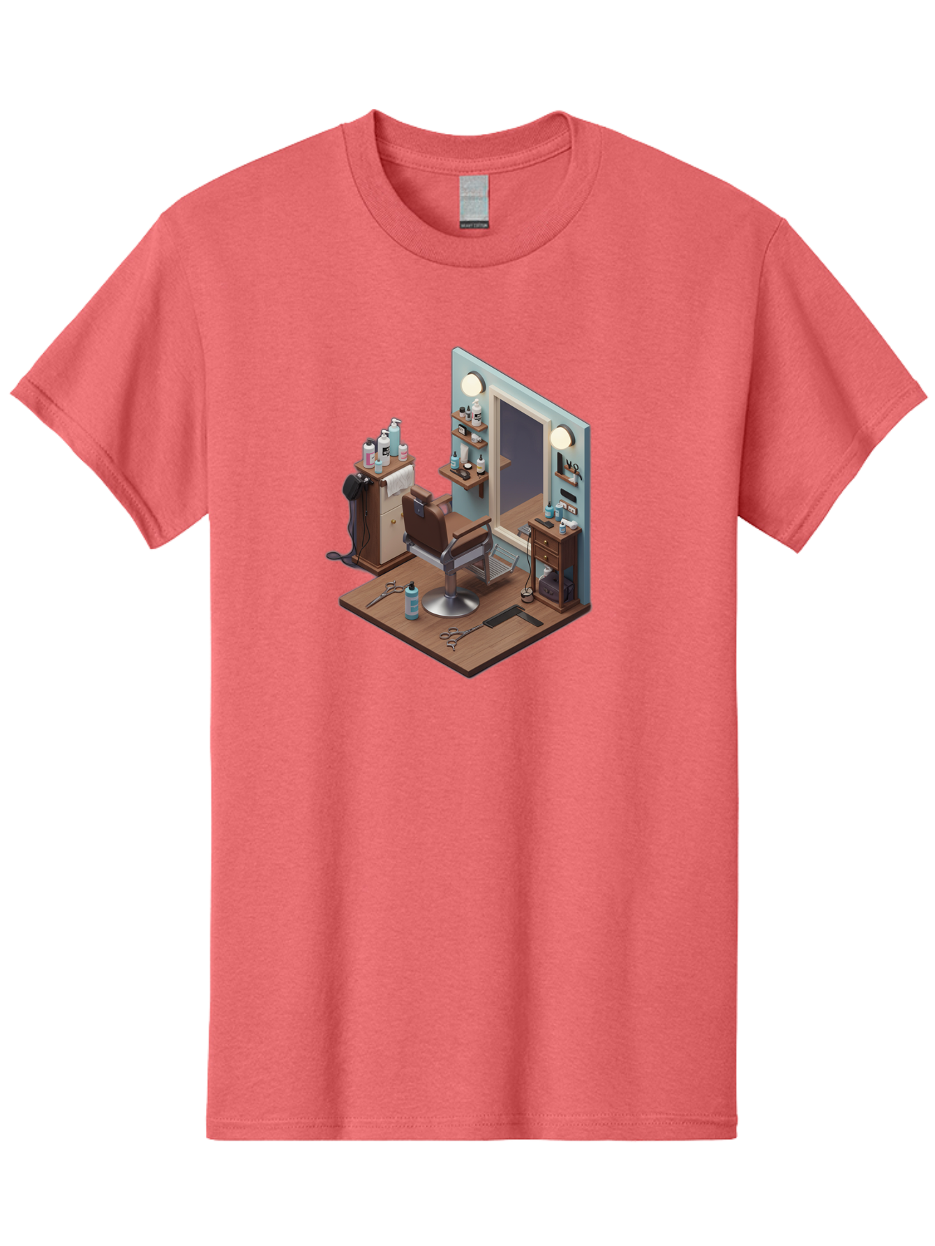 Barber-Chair-Station Men'S Graphic Tee, 100% Cotton, Comfortable Casual Summer Wear, Machine Washable, Barber Chair, Hair Cutting Tools, Grooming Products, Salon Equipment, Stylish Haircut, Modern Barbershop, Grooming Accessories, Bac600