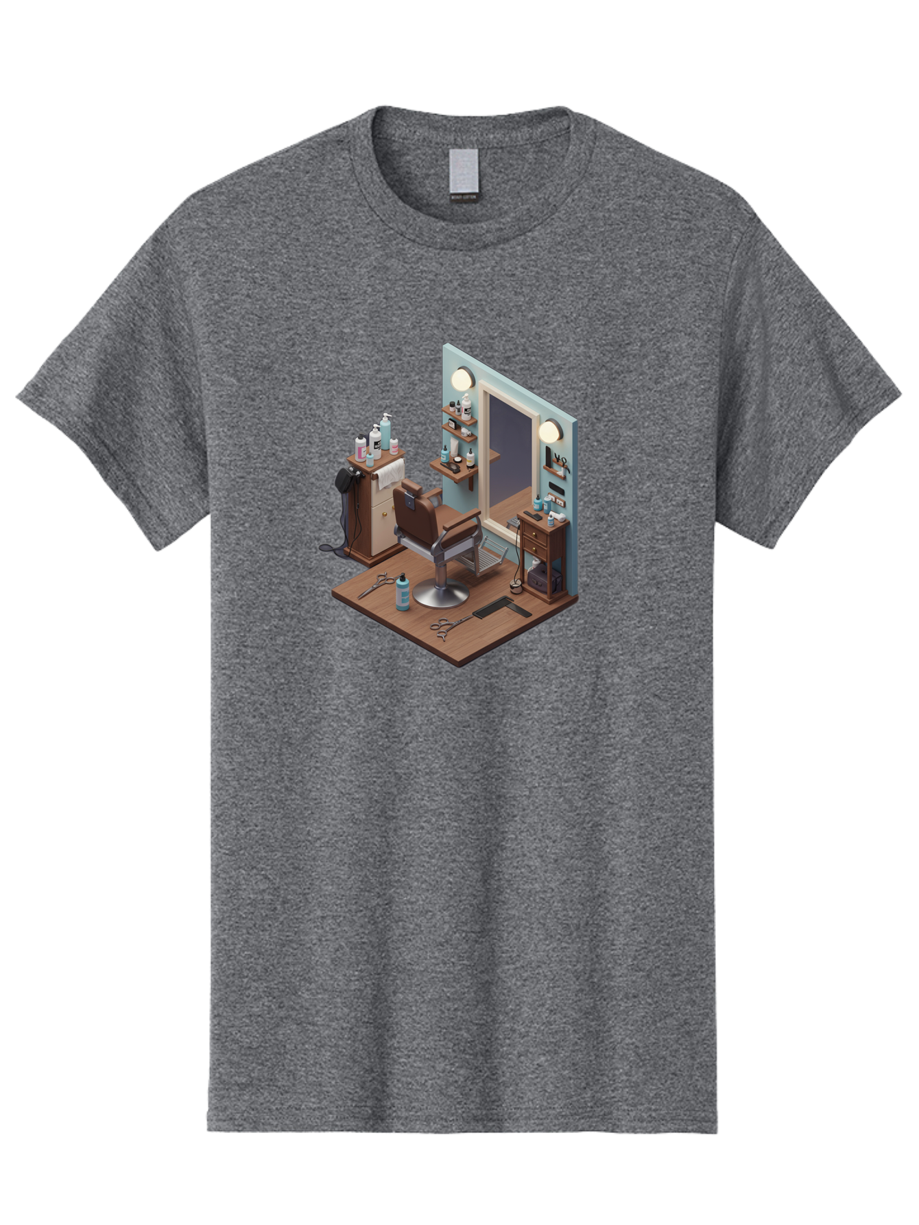 Barber-Chair-Station Men'S Graphic Tee, 100% Cotton, Comfortable Casual Summer Wear, Machine Washable, Barber Chair, Hair Cutting Tools, Grooming Products, Salon Equipment, Stylish Haircut, Modern Barbershop, Grooming Accessories, Bac600