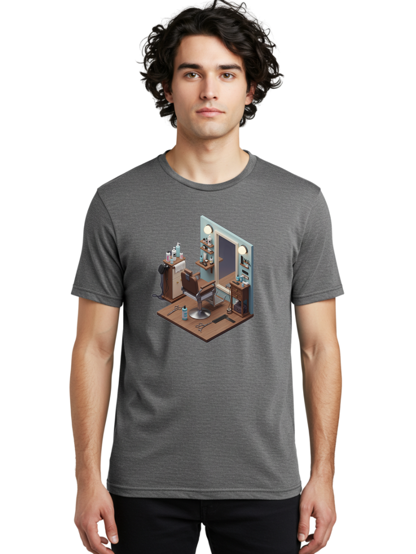 Barber-Chair-Station Men'S Graphic Tee, 100% Cotton, Comfortable Casual Summer Wear, Machine Washable, Barber Chair, Hair Cutting Tools, Grooming Products, Salon Equipment, Stylish Haircut, Modern Barbershop, Grooming Accessories, Bac600