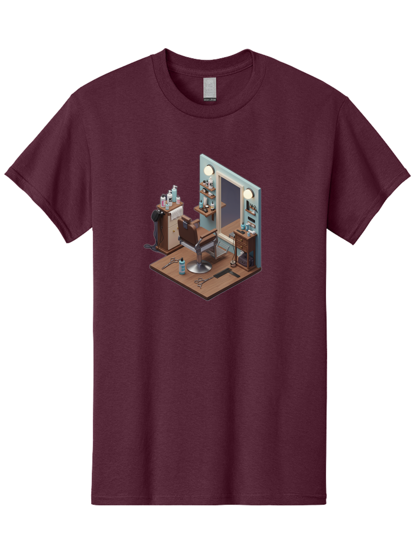 Barber-Chair-Station Men'S Graphic Tee, 100% Cotton, Comfortable Casual Summer Wear, Machine Washable, Barber Chair, Hair Cutting Tools, Grooming Products, Salon Equipment, Stylish Haircut, Modern Barbershop, Grooming Accessories, Bac600