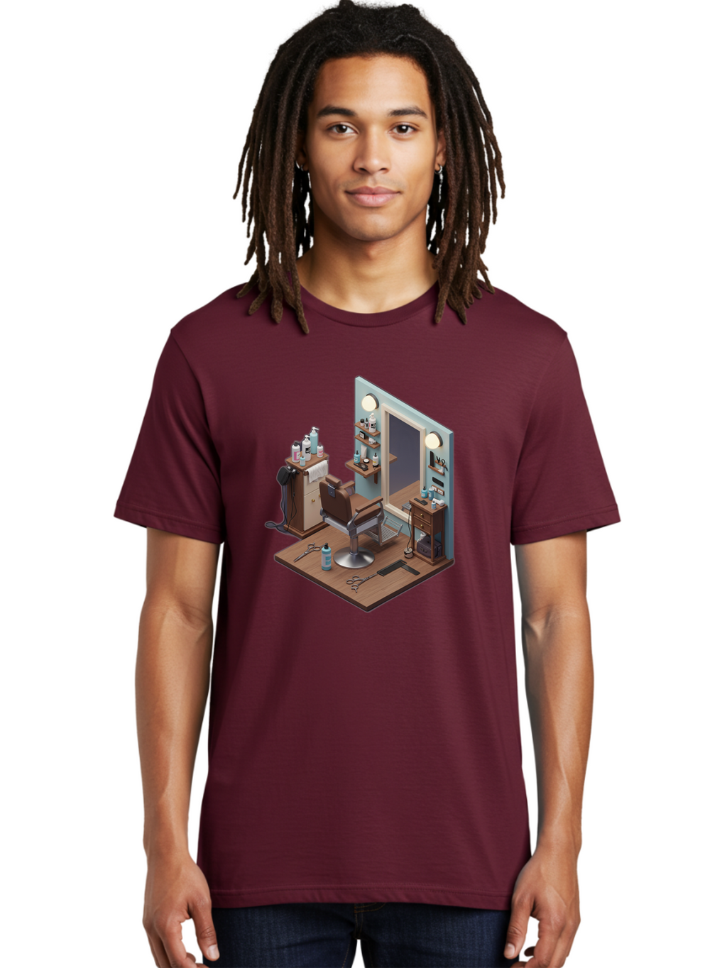 Barber-Chair-Station Men'S Graphic Tee, 100% Cotton, Comfortable Casual Summer Wear, Machine Washable, Barber Chair, Hair Cutting Tools, Grooming Products, Salon Equipment, Stylish Haircut, Modern Barbershop, Grooming Accessories, Bac600