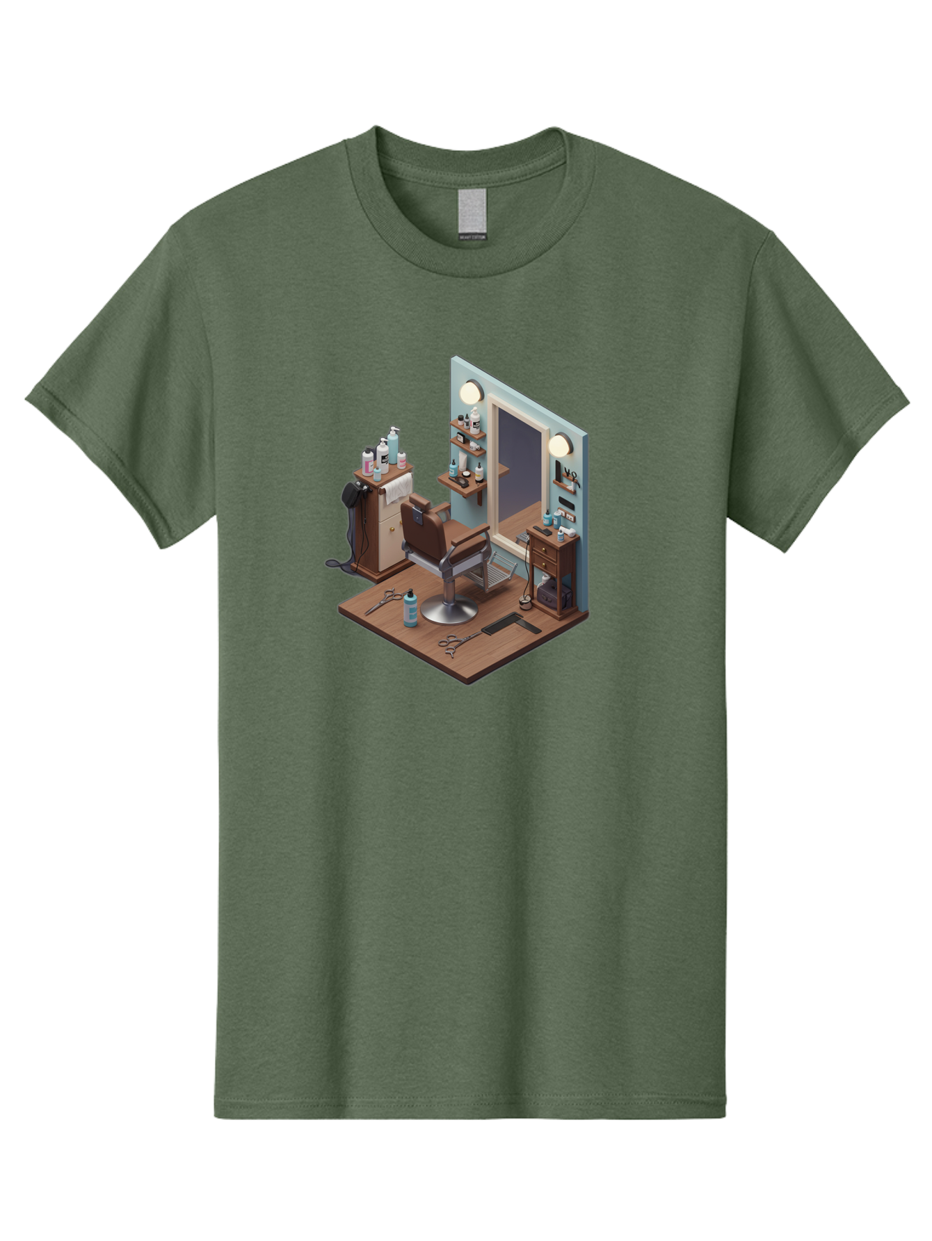 Barber-Chair-Station Men'S Graphic Tee, 100% Cotton, Comfortable Casual Summer Wear, Machine Washable, Barber Chair, Hair Cutting Tools, Grooming Products, Salon Equipment, Stylish Haircut, Modern Barbershop, Grooming Accessories, Bac600