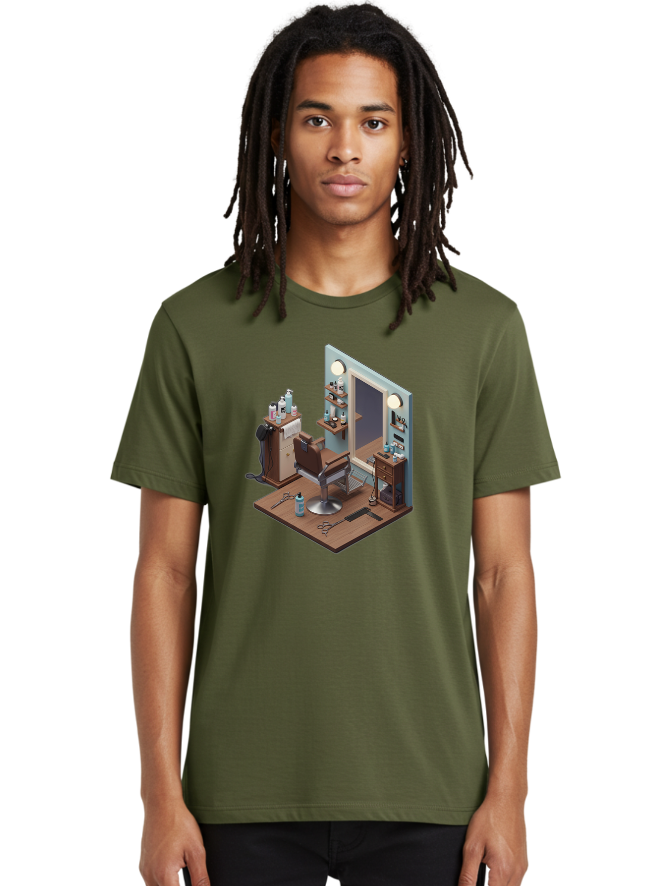 Barber-Chair-Station Men'S Graphic Tee, 100% Cotton, Comfortable Casual Summer Wear, Machine Washable, Barber Chair, Hair Cutting Tools, Grooming Products, Salon Equipment, Stylish Haircut, Modern Barbershop, Grooming Accessories, Bac600