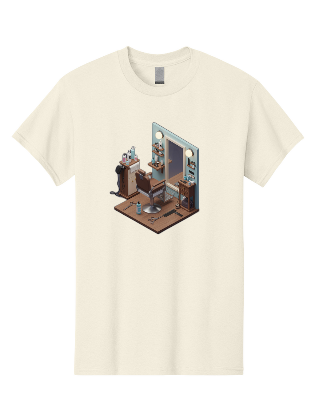 Barber-Chair-Station Men'S Graphic Tee, 100% Cotton, Comfortable Casual Summer Wear, Machine Washable, Barber Chair, Hair Cutting Tools, Grooming Products, Salon Equipment, Stylish Haircut, Modern Barbershop, Grooming Accessories, Bac600