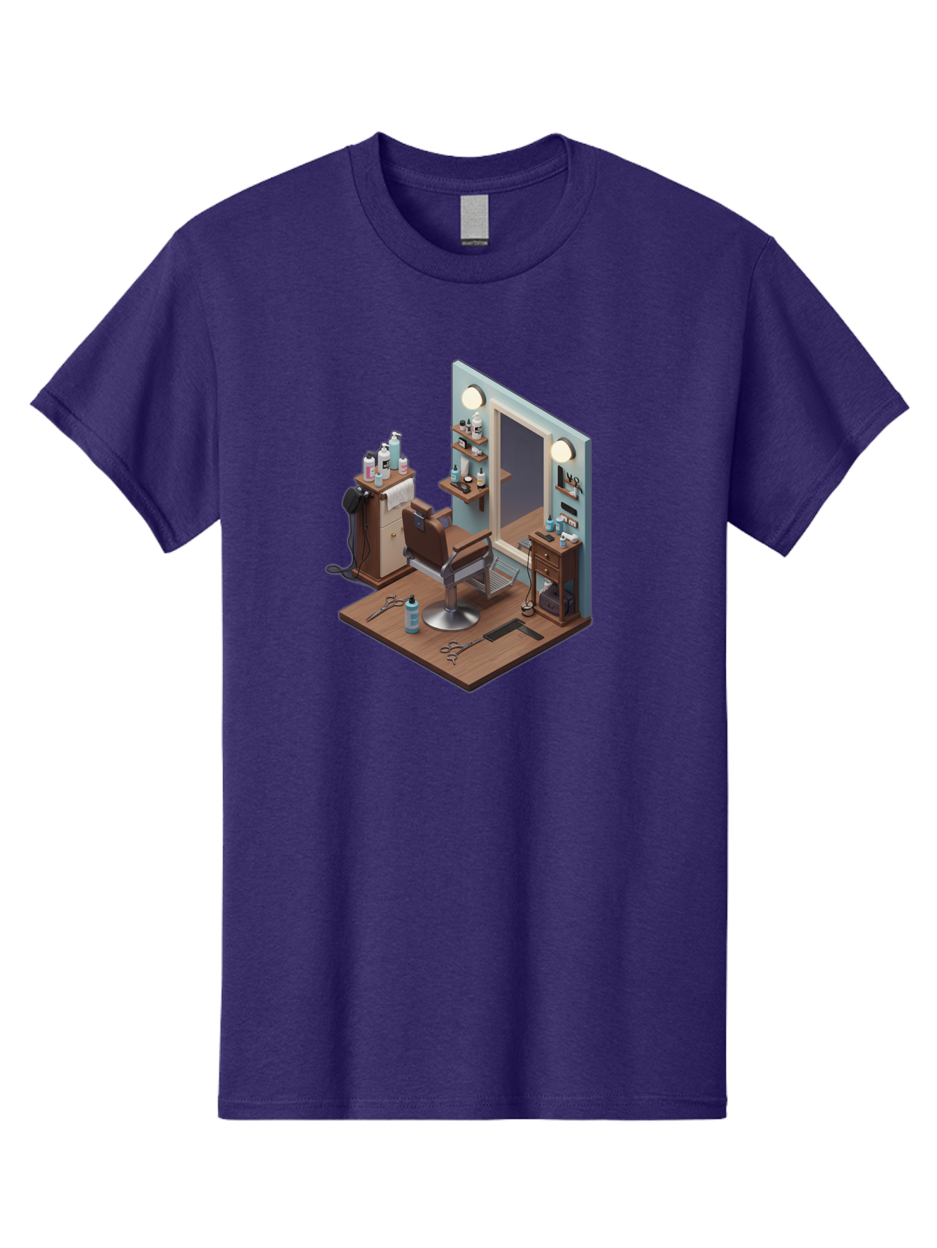 Barber-Chair-Station Men'S Graphic Tee, 100% Cotton, Comfortable Casual Summer Wear, Machine Washable, Barber Chair, Hair Cutting Tools, Grooming Products, Salon Equipment, Stylish Haircut, Modern Barbershop, Grooming Accessories, Bac600