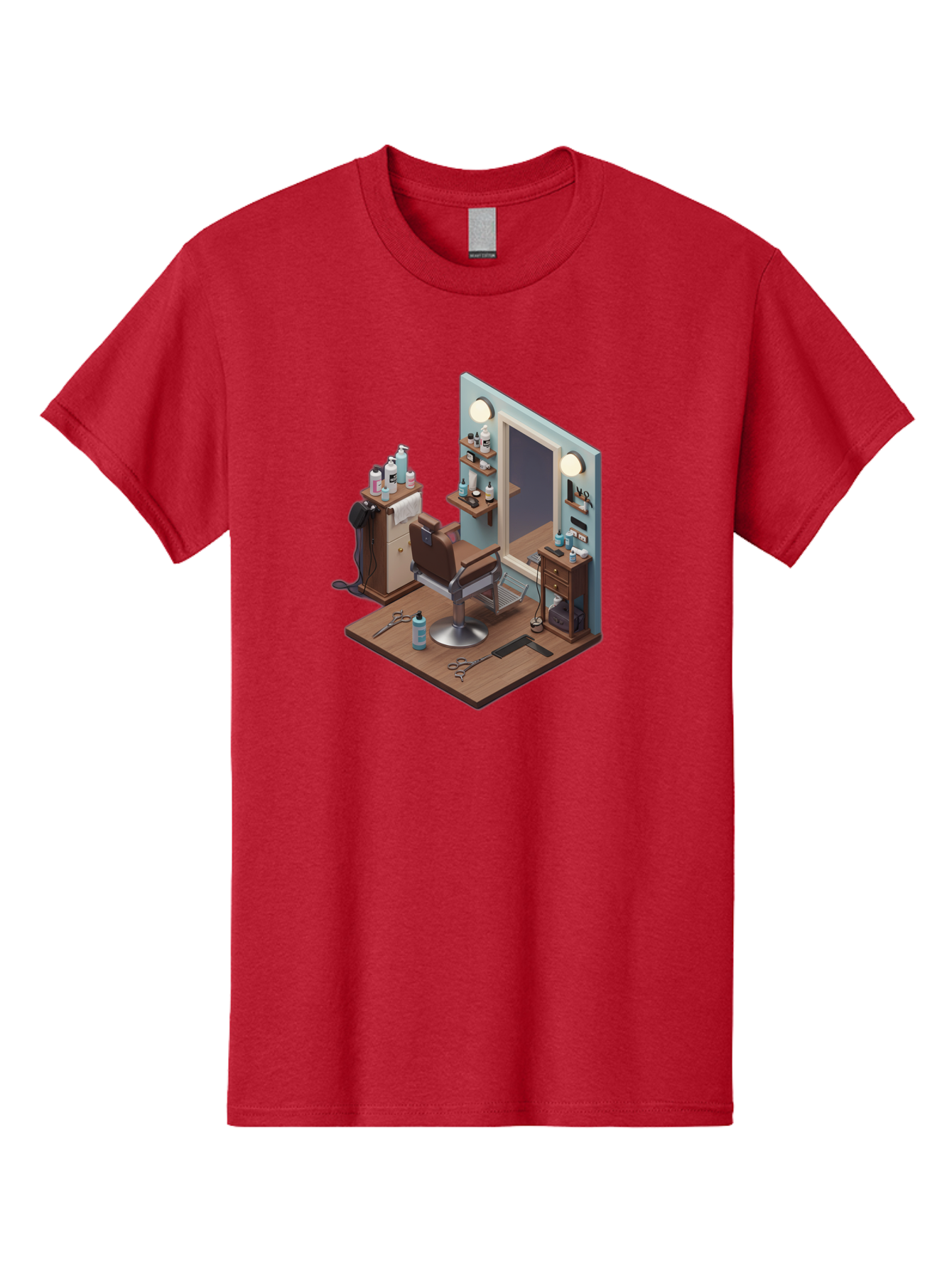 Barber-Chair-Station Men'S Graphic Tee, 100% Cotton, Comfortable Casual Summer Wear, Machine Washable, Barber Chair, Hair Cutting Tools, Grooming Products, Salon Equipment, Stylish Haircut, Modern Barbershop, Grooming Accessories, Bac600