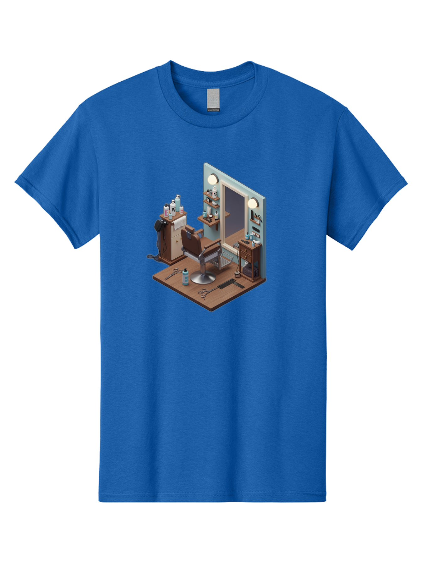 Barber-Chair-Station Men'S Graphic Tee, 100% Cotton, Comfortable Casual Summer Wear, Machine Washable, Barber Chair, Hair Cutting Tools, Grooming Products, Salon Equipment, Stylish Haircut, Modern Barbershop, Grooming Accessories, Bac600