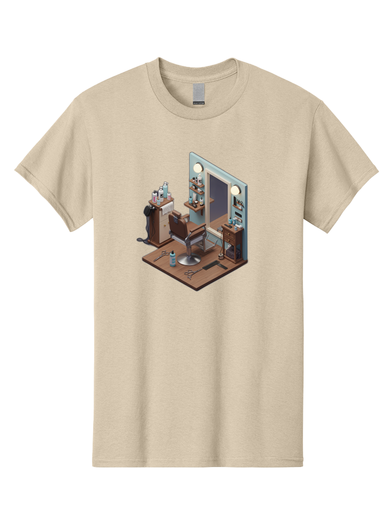 Barber-Chair-Station Men'S Graphic Tee, 100% Cotton, Comfortable Casual Summer Wear, Machine Washable, Barber Chair, Hair Cutting Tools, Grooming Products, Salon Equipment, Stylish Haircut, Modern Barbershop, Grooming Accessories, Bac600