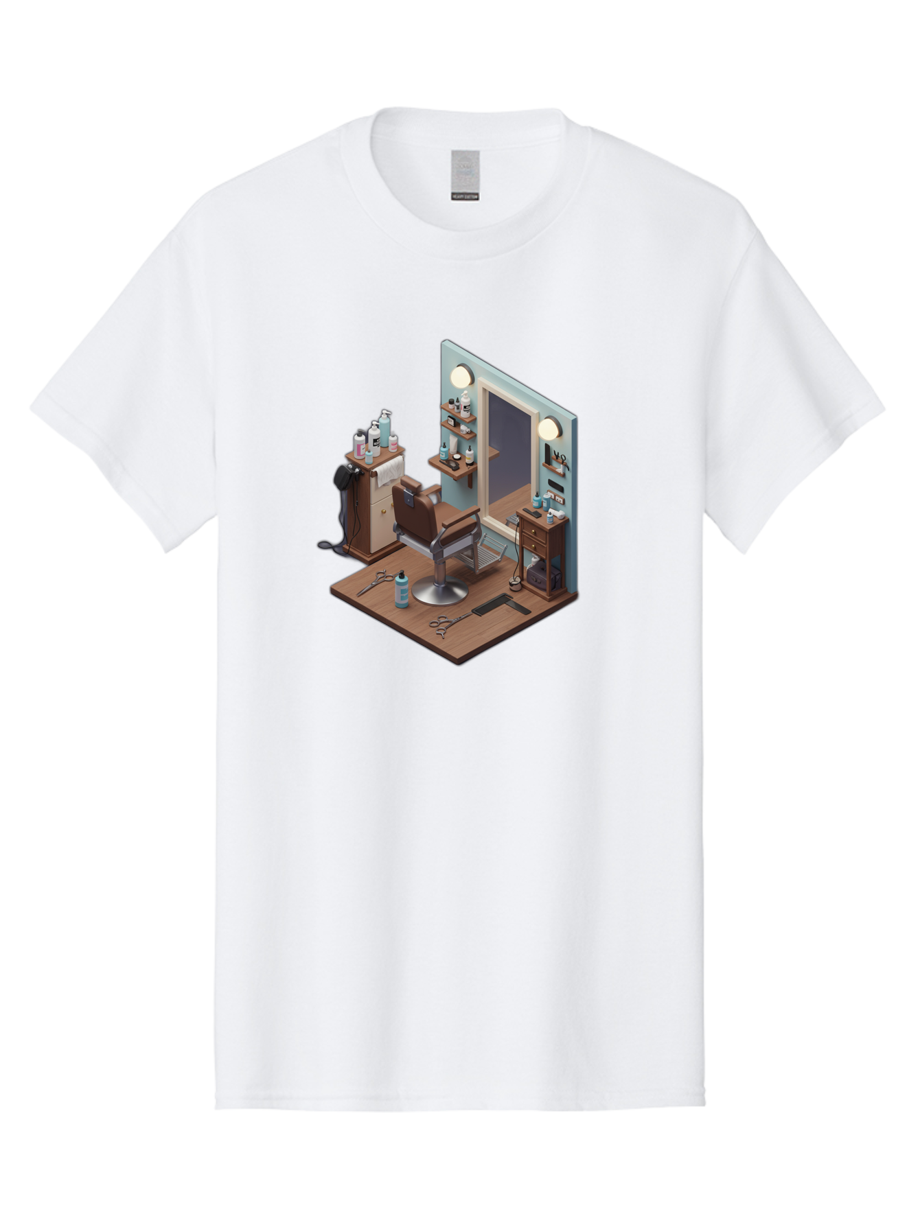 Barber-Chair-Station Men'S Graphic Tee, 100% Cotton, Comfortable Casual Summer Wear, Machine Washable, Barber Chair, Hair Cutting Tools, Grooming Products, Salon Equipment, Stylish Haircut, Modern Barbershop, Grooming Accessories, Bac600