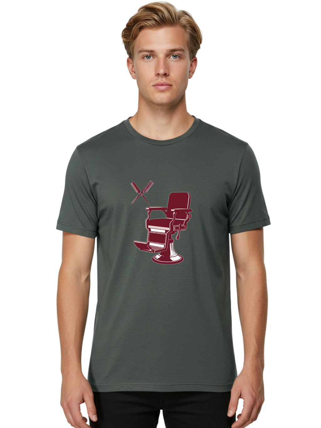 Barber-Chair Men'S Graphic Tee, 100% Cotton, Comfortable Casual Summer Wear, Machine Washable, Vintage Barber Chair, Retro Grooming, Classic Barber Shop, Barber Equipment, Haircutting Tools, Traditional Shaving, Iconic Barber Symbols, Bac601