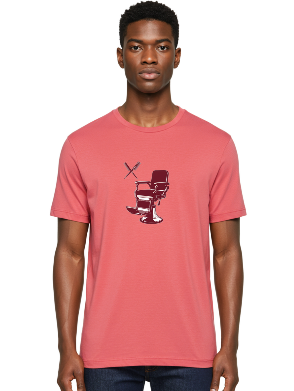 Barber-Chair Men'S Graphic Tee, 100% Cotton, Comfortable Casual Summer Wear, Machine Washable, Vintage Barber Chair, Retro Grooming, Classic Barber Shop, Barber Equipment, Haircutting Tools, Traditional Shaving, Iconic Barber Symbols, Bac601