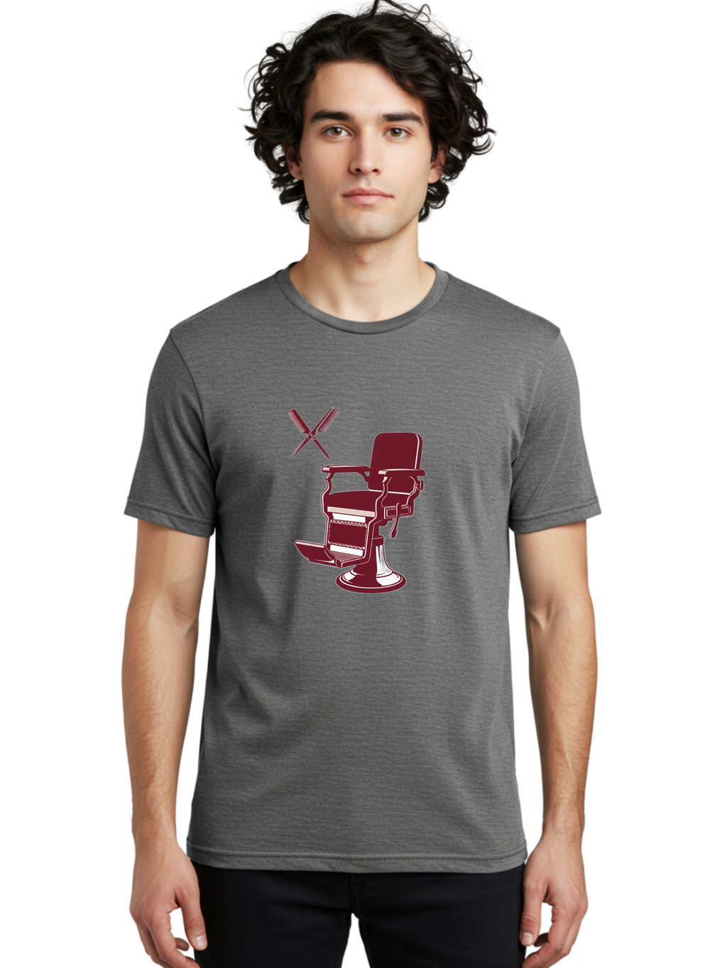 Barber-Chair Men'S Graphic Tee, 100% Cotton, Comfortable Casual Summer Wear, Machine Washable, Vintage Barber Chair, Retro Grooming, Classic Barber Shop, Barber Equipment, Haircutting Tools, Traditional Shaving, Iconic Barber Symbols, Bac601