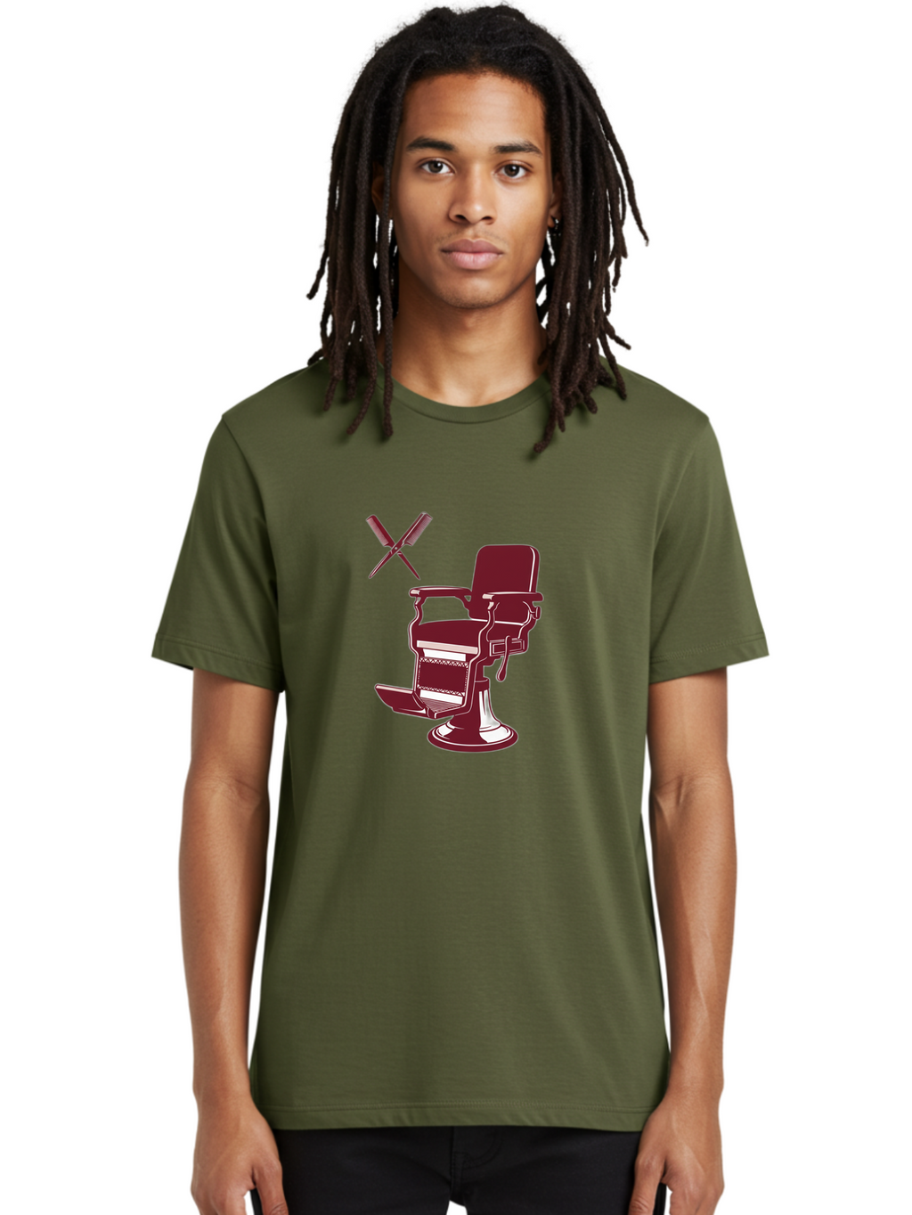 Barber-Chair Men'S Graphic Tee, 100% Cotton, Comfortable Casual Summer Wear, Machine Washable, Vintage Barber Chair, Retro Grooming, Classic Barber Shop, Barber Equipment, Haircutting Tools, Traditional Shaving, Iconic Barber Symbols, Bac601