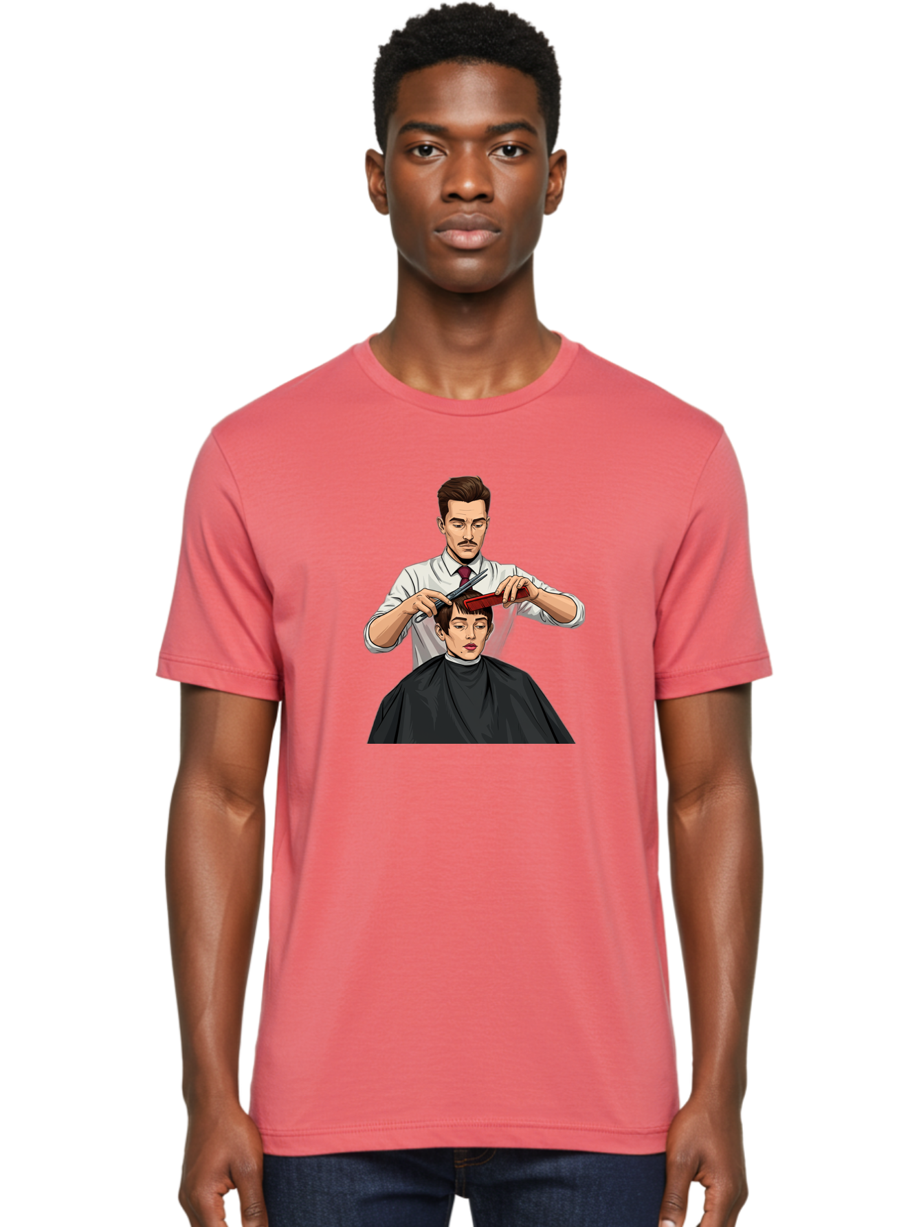 Barber-Cutting-Hair Men'S Graphic Tee, 100% Cotton, Comfortable Casual Summer Wear, Machine Washable, Barber Cutting Hair, Male Grooming, Haircut Service, Scissors And Comb, Stylish Haircut, Grooming Experience, Men'S Salon Bac602