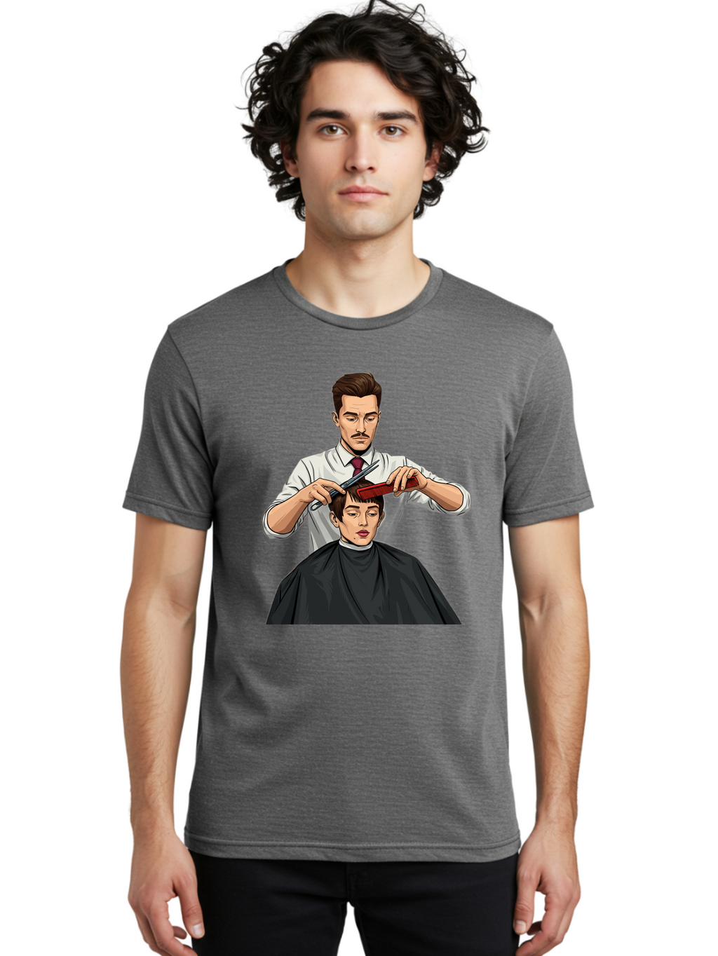 Barber-Cutting-Hair Men'S Graphic Tee, 100% Cotton, Comfortable Casual Summer Wear, Machine Washable, Barber Cutting Hair, Male Grooming, Haircut Service, Scissors And Comb, Stylish Haircut, Grooming Experience, Men'S Salon Bac602