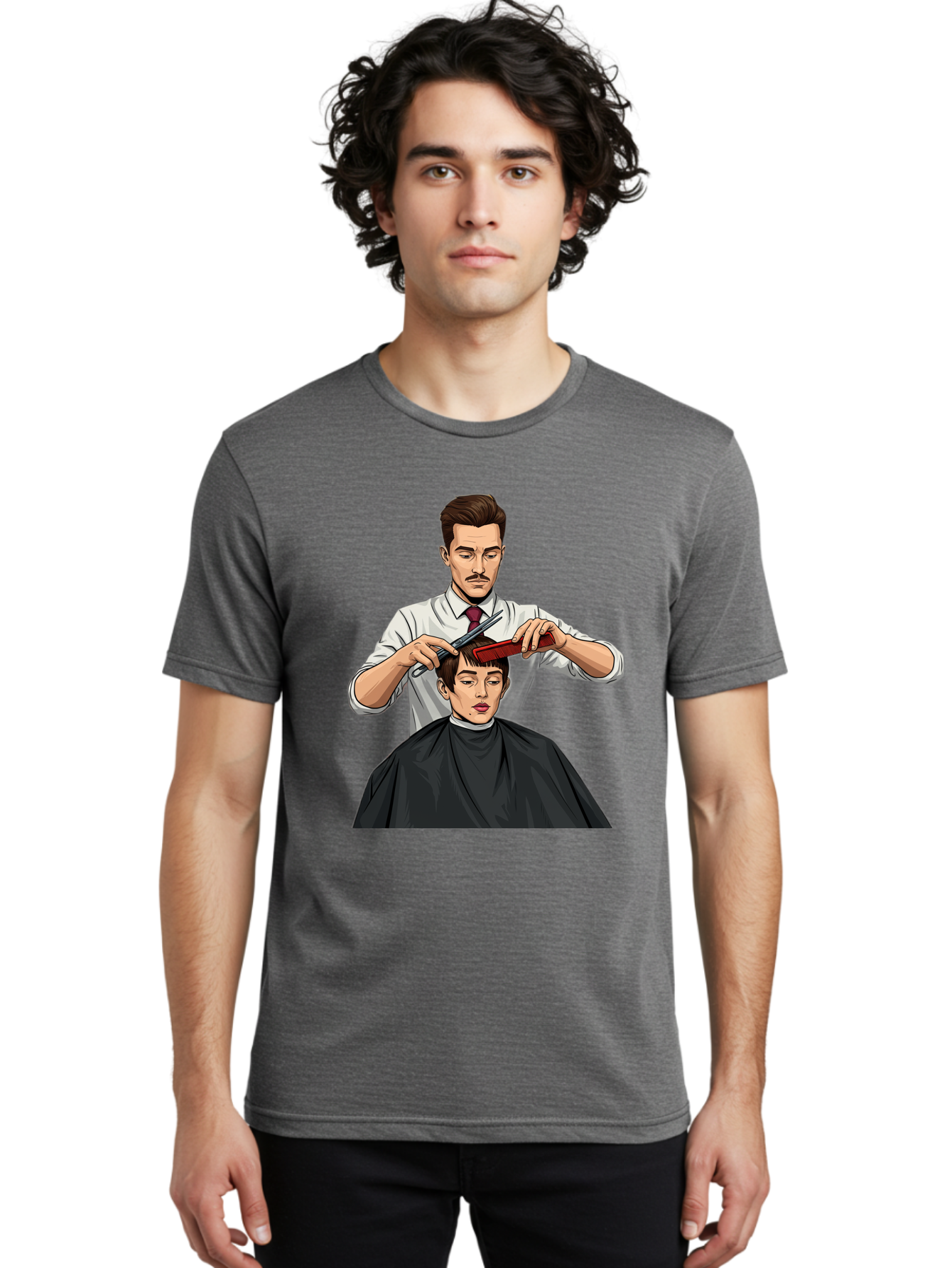 Barber-Cutting-Hair Men'S Graphic Tee, 100% Cotton, Comfortable Casual Summer Wear, Machine Washable, Barber Cutting Hair, Male Grooming, Haircut Service, Scissors And Comb, Stylish Haircut, Grooming Experience, Men'S Salon Bac602