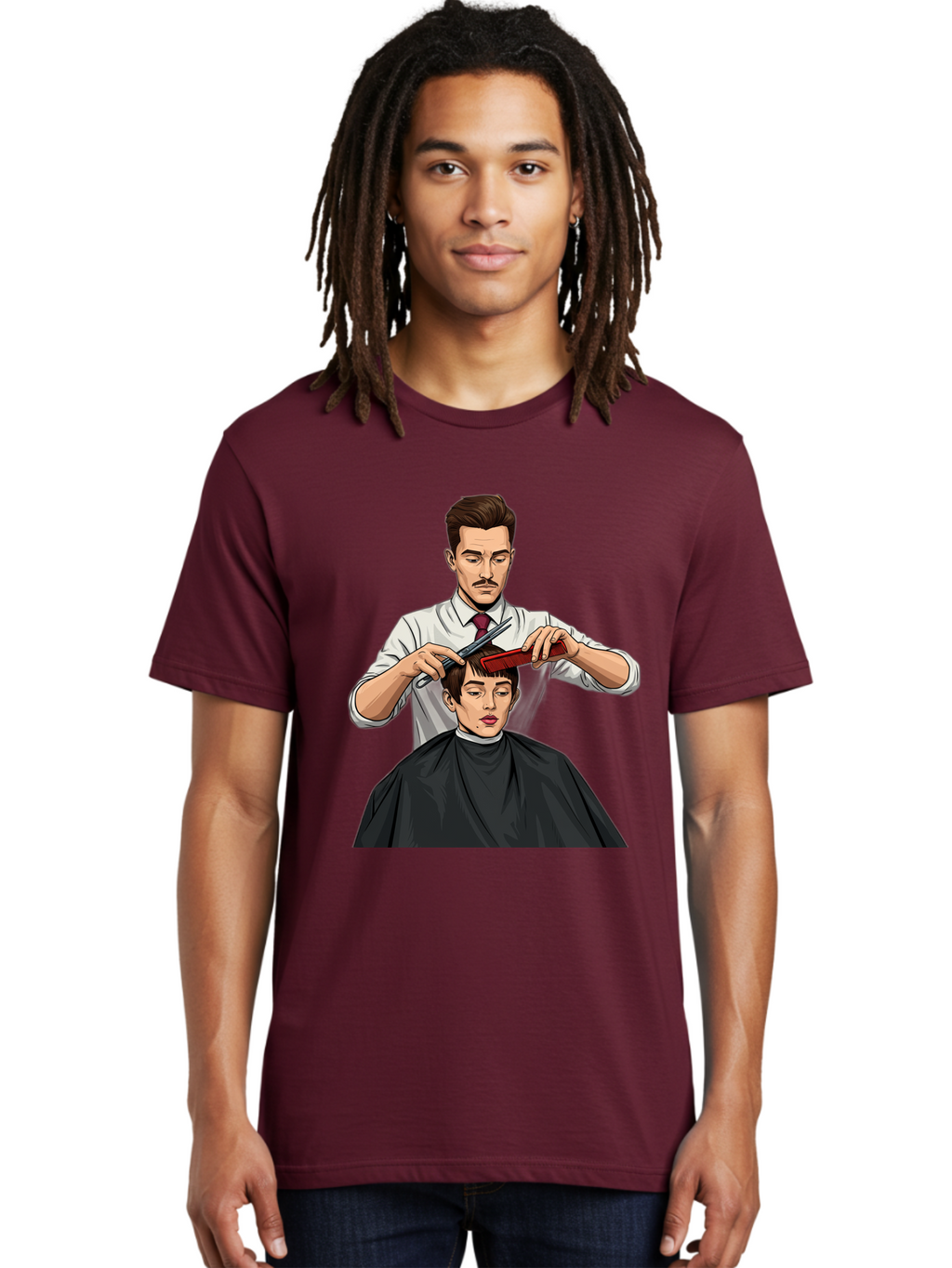 Barber-Cutting-Hair Men'S Graphic Tee, 100% Cotton, Comfortable Casual Summer Wear, Machine Washable, Barber Cutting Hair, Male Grooming, Haircut Service, Scissors And Comb, Stylish Haircut, Grooming Experience, Men'S Salon Bac602