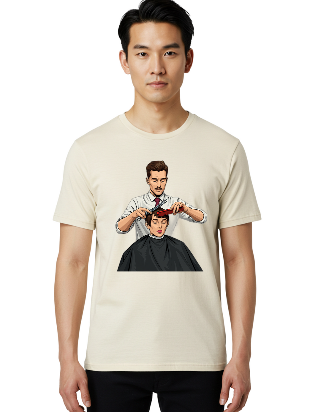 Barber-Cutting-Hair Men'S Graphic Tee, 100% Cotton, Comfortable Casual Summer Wear, Machine Washable, Barber Cutting Hair, Male Grooming, Haircut Service, Scissors And Comb, Stylish Haircut, Grooming Experience, Men'S Salon Bac602