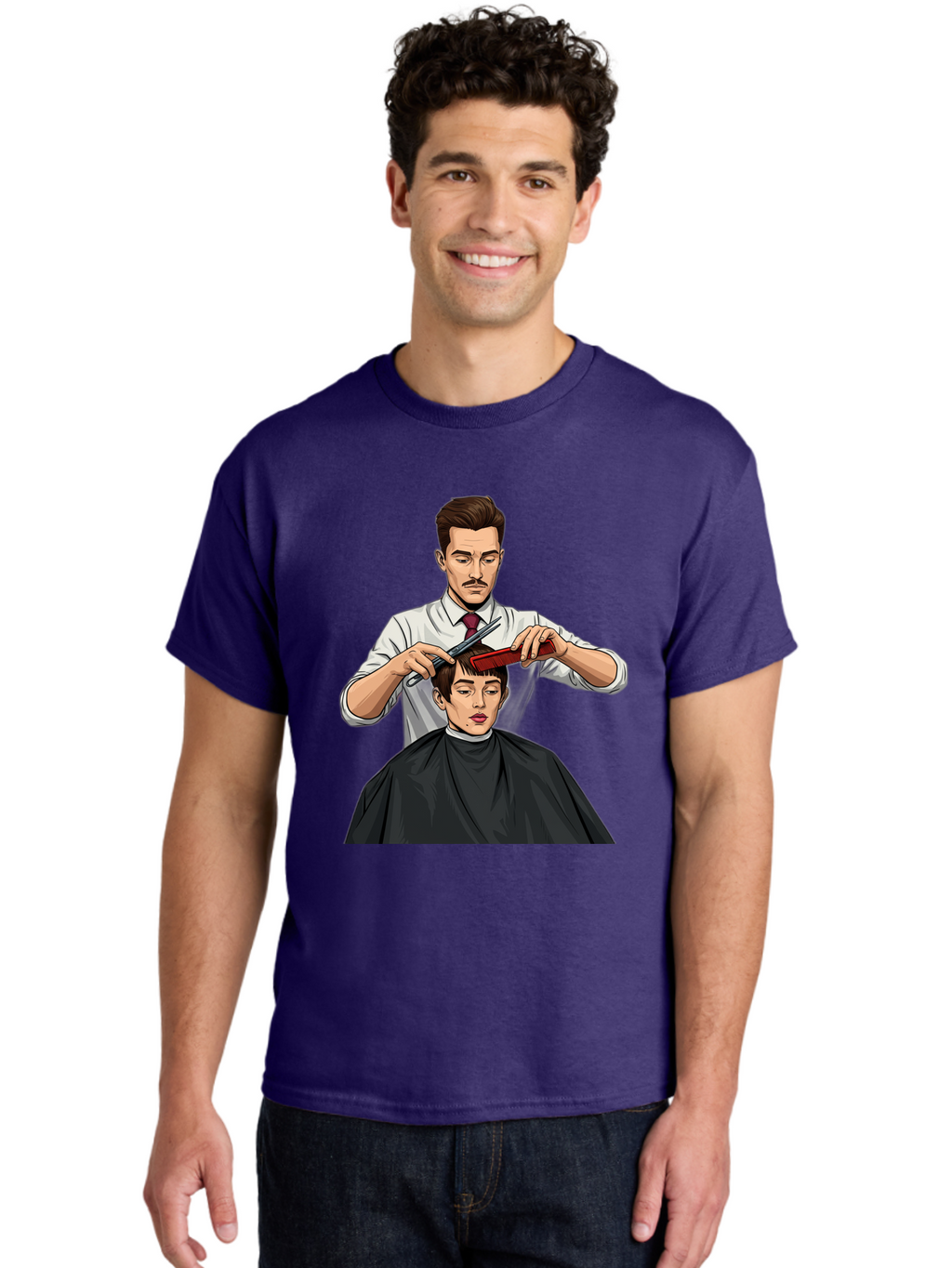 Barber-Cutting-Hair Men'S Graphic Tee, 100% Cotton, Comfortable Casual Summer Wear, Machine Washable, Barber Cutting Hair, Male Grooming, Haircut Service, Scissors And Comb, Stylish Haircut, Grooming Experience, Men'S Salon Bac602