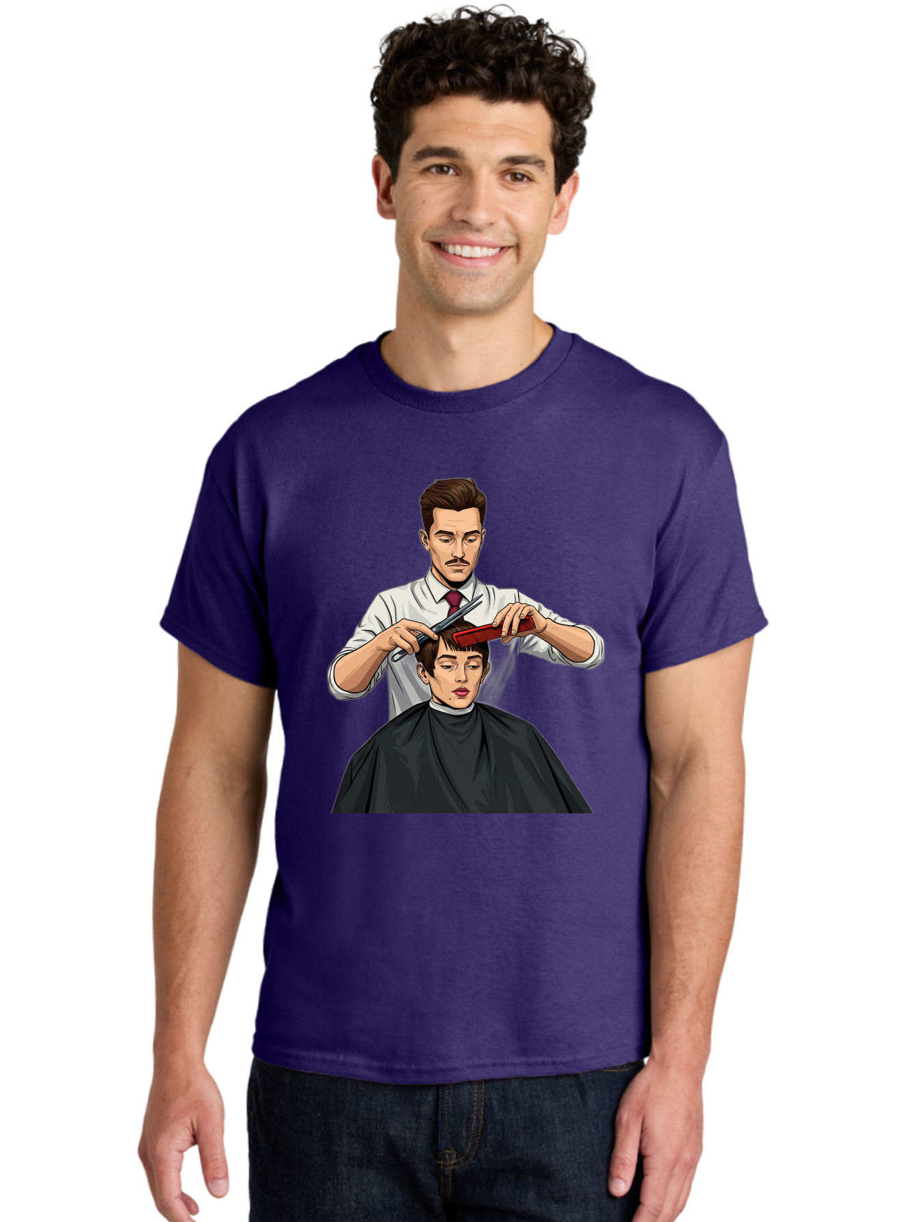 Barber-Cutting-Hair Men'S Graphic Tee, 100% Cotton, Comfortable Casual Summer Wear, Machine Washable, Barber Cutting Hair, Male Grooming, Haircut Service, Scissors And Comb, Stylish Haircut, Grooming Experience, Men'S Salon Bac602