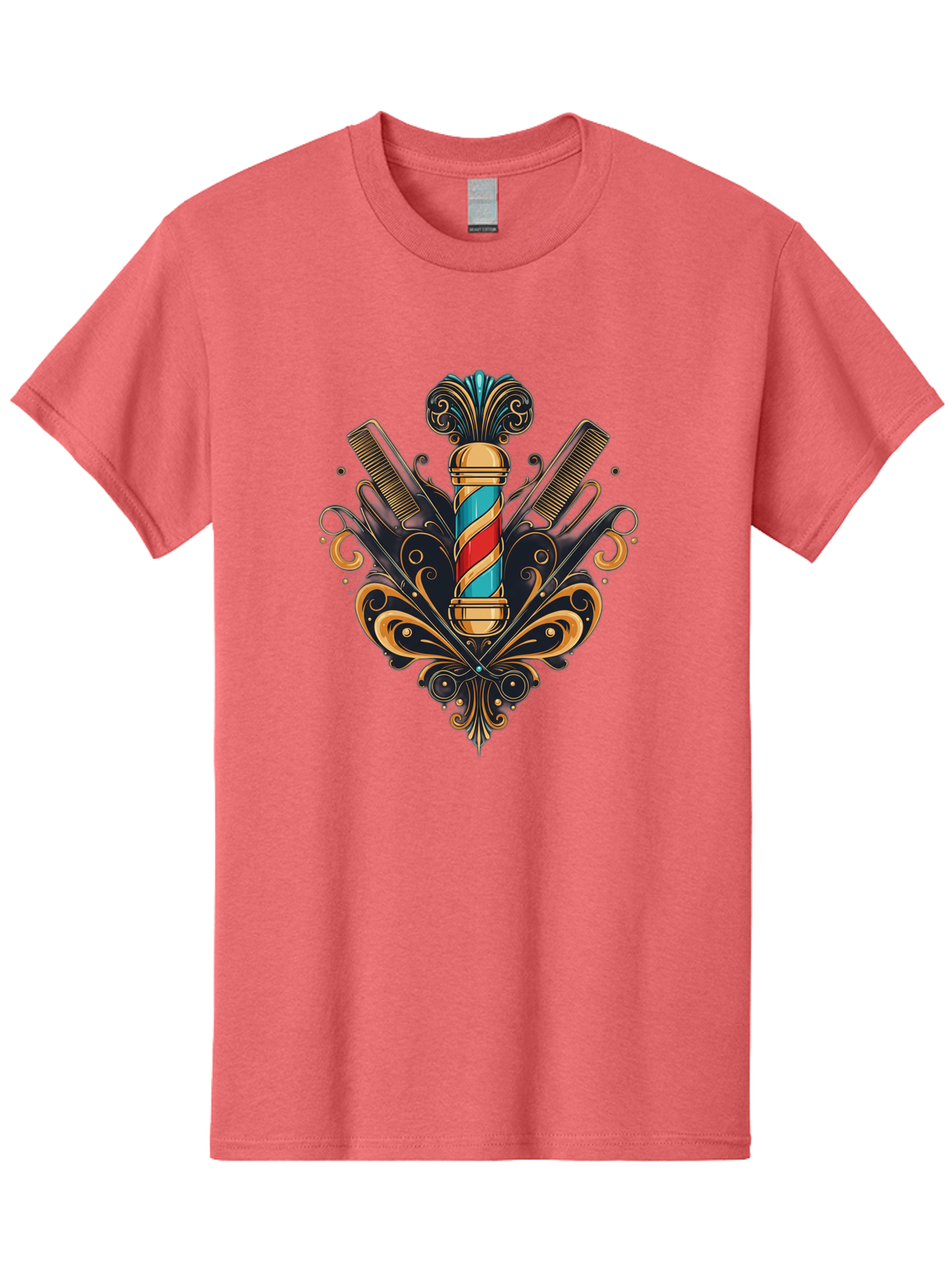Barber-Pole-2 Men'S Graphic Tee, 100% Cotton, Comfortable Casual Summer Wear, Machine Washable, Barber Pole, Vintage Barber Shop, Grooming Tools, Ornate Design, Classic Barber, Straight Razors, Combs, Scissors, Barber Equipment, Bac604
