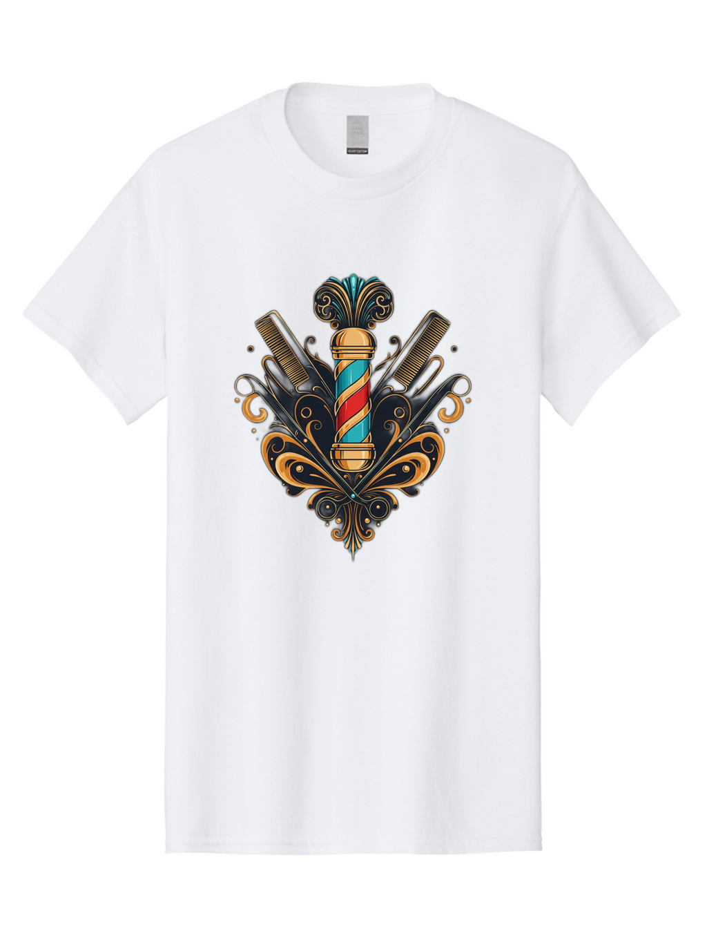 Barber-Pole-2 Men'S Graphic Tee, 100% Cotton, Comfortable Casual Summer Wear, Machine Washable, Barber Pole, Vintage Barber Shop, Grooming Tools, Ornate Design, Classic Barber, Straight Razors, Combs, Scissors, Barber Equipment, Bac604