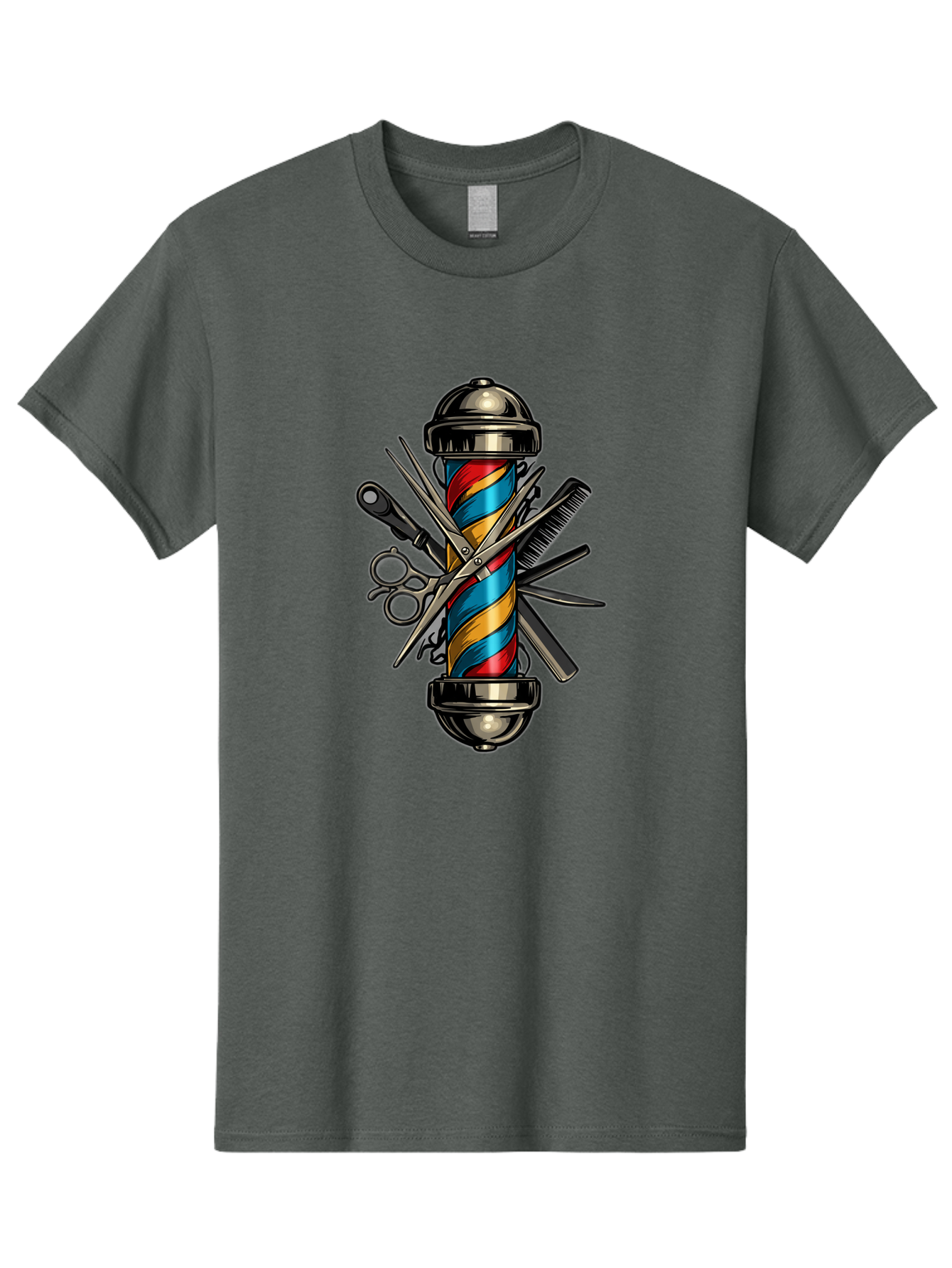 Barber-Pole-3 Men'S Graphic Tee, 100% Cotton, Comfortable Casual Summer Wear, Machine Washable, Barber Pole, Barber Shop, Hairdressing, Scissors, Comb, Clippers, Barber Tools, Barber Equipment, Men'S Grooming, Salon Services Bac605