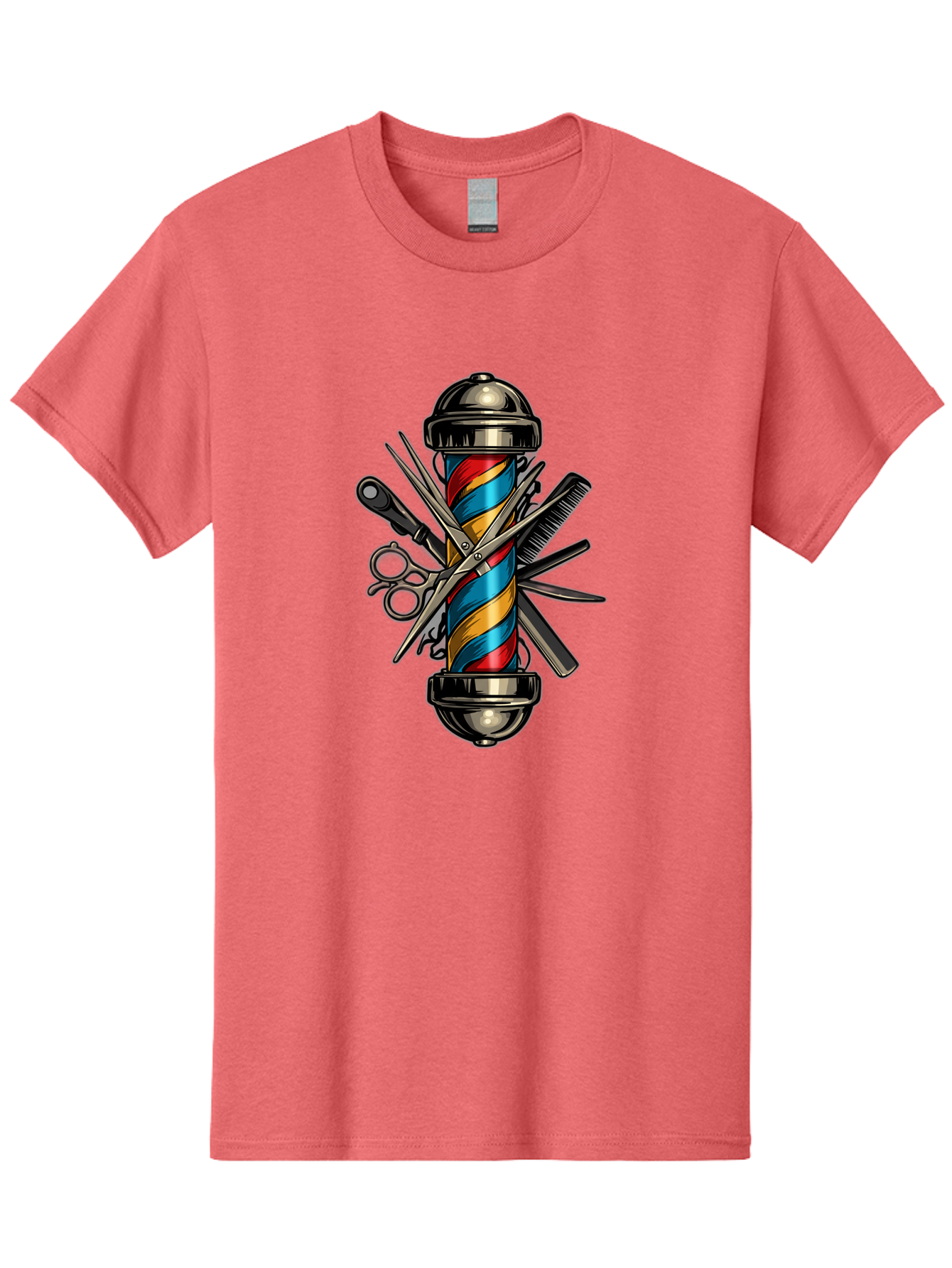 Barber-Pole-3 Men'S Graphic Tee, 100% Cotton, Comfortable Casual Summer Wear, Machine Washable, Barber Pole, Barber Shop, Hairdressing, Scissors, Comb, Clippers, Barber Tools, Barber Equipment, Men'S Grooming, Salon Services Bac605