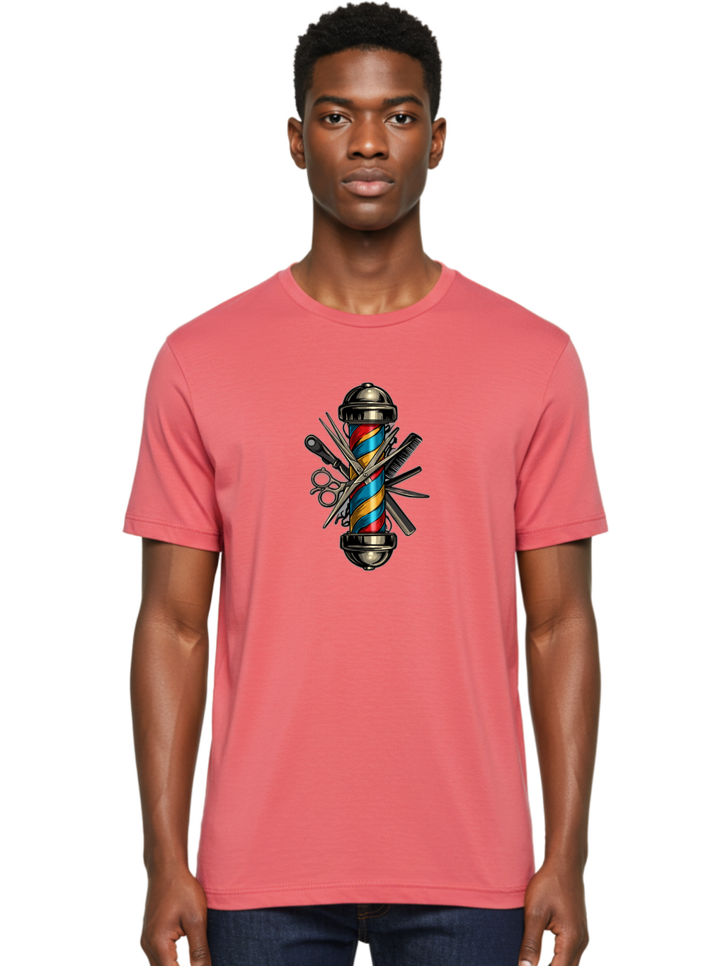 Barber-Pole-3 Men'S Graphic Tee, 100% Cotton, Comfortable Casual Summer Wear, Machine Washable, Barber Pole, Barber Shop, Hairdressing, Scissors, Comb, Clippers, Barber Tools, Barber Equipment, Men'S Grooming, Salon Services Bac605