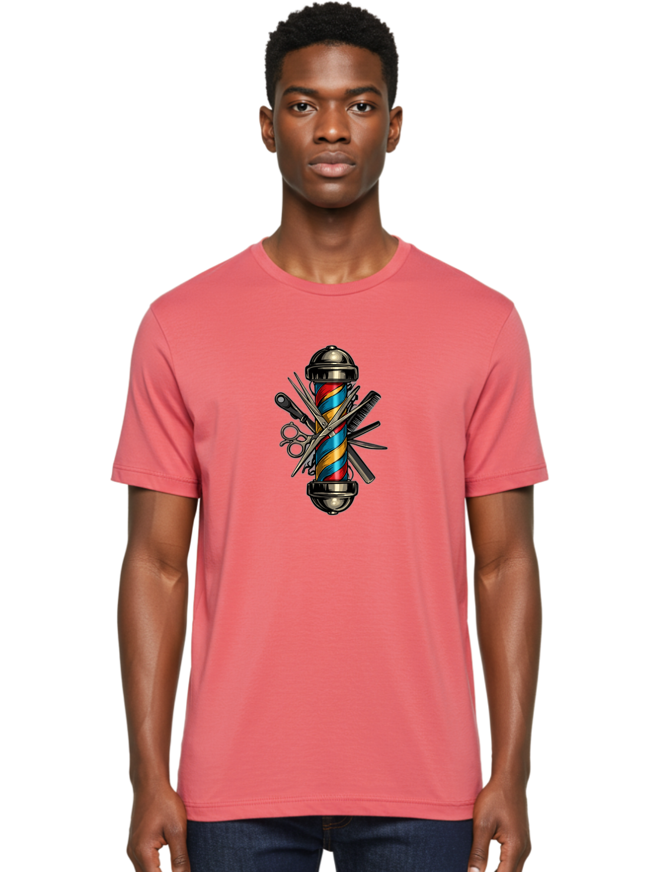 Barber-Pole-3 Men'S Graphic Tee, 100% Cotton, Comfortable Casual Summer Wear, Machine Washable, Barber Pole, Barber Shop, Hairdressing, Scissors, Comb, Clippers, Barber Tools, Barber Equipment, Men'S Grooming, Salon Services Bac605