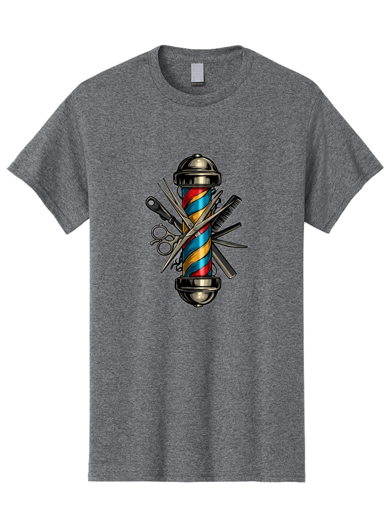Barber-Pole-3 Men'S Graphic Tee, 100% Cotton, Comfortable Casual Summer Wear, Machine Washable, Barber Pole, Barber Shop, Hairdressing, Scissors, Comb, Clippers, Barber Tools, Barber Equipment, Men'S Grooming, Salon Services Bac605