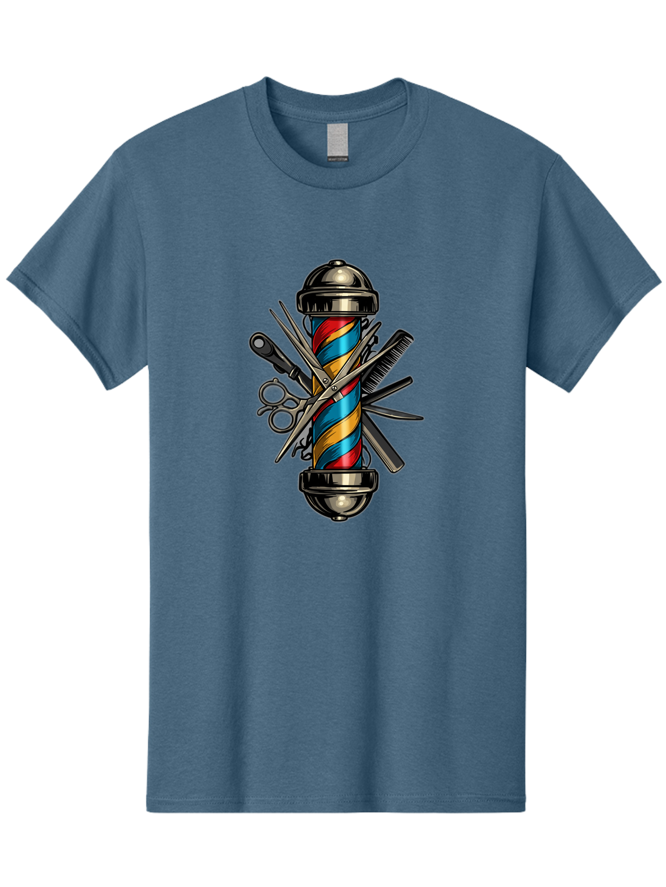 Barber-Pole-3 Men'S Graphic Tee, 100% Cotton, Comfortable Casual Summer Wear, Machine Washable, Barber Pole, Barber Shop, Hairdressing, Scissors, Comb, Clippers, Barber Tools, Barber Equipment, Men'S Grooming, Salon Services Bac605