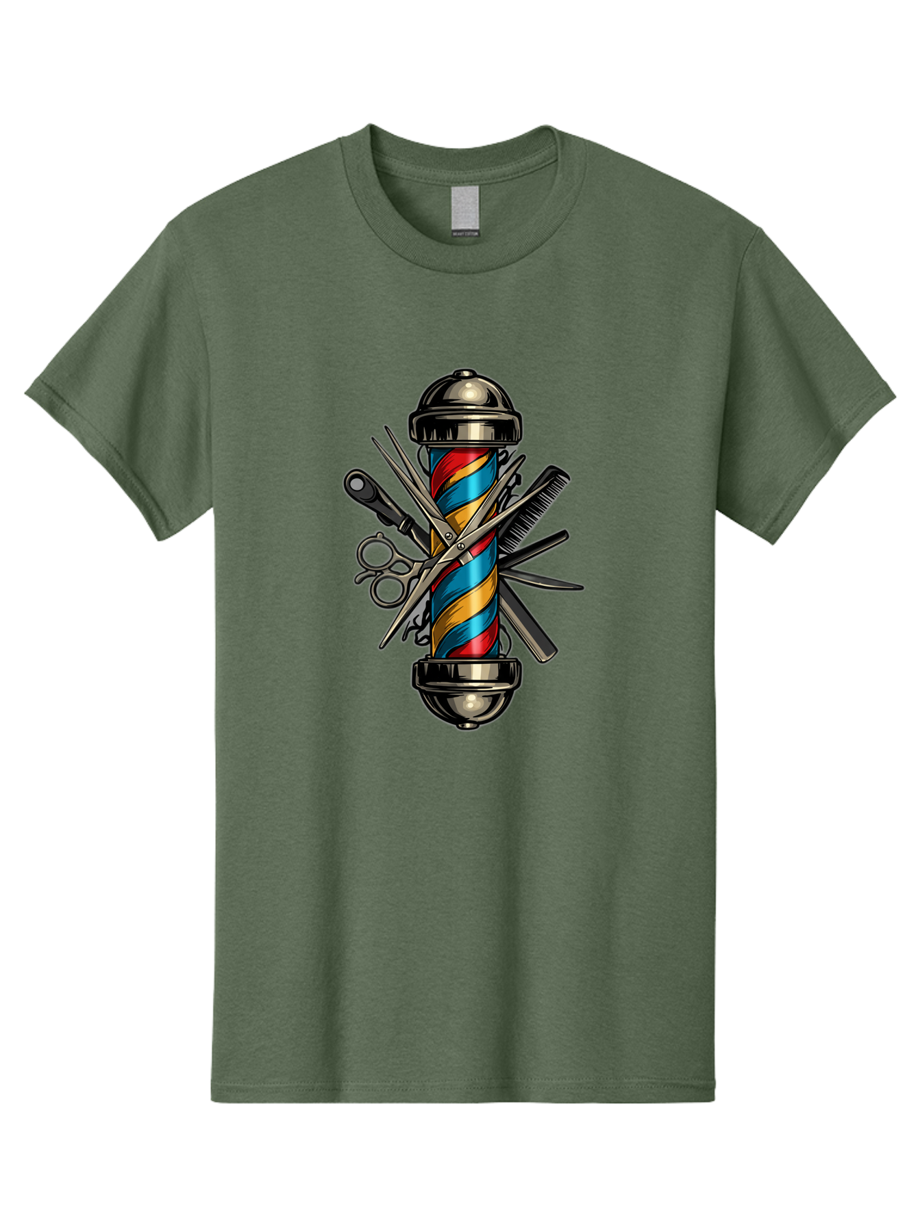 Barber-Pole-3 Men'S Graphic Tee, 100% Cotton, Comfortable Casual Summer Wear, Machine Washable, Barber Pole, Barber Shop, Hairdressing, Scissors, Comb, Clippers, Barber Tools, Barber Equipment, Men'S Grooming, Salon Services Bac605