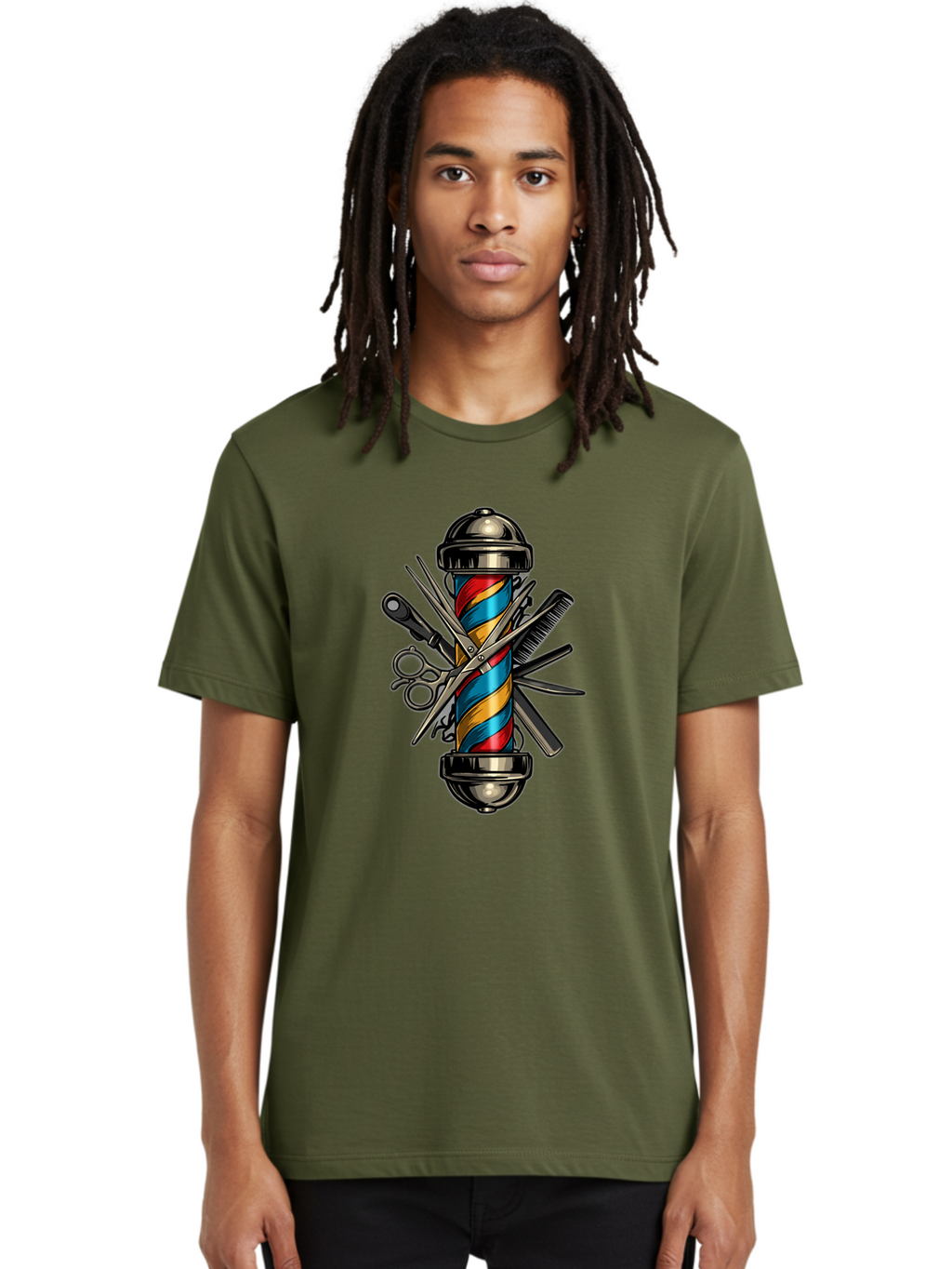 Barber-Pole-3 Men'S Graphic Tee, 100% Cotton, Comfortable Casual Summer Wear, Machine Washable, Barber Pole, Barber Shop, Hairdressing, Scissors, Comb, Clippers, Barber Tools, Barber Equipment, Men'S Grooming, Salon Services Bac605